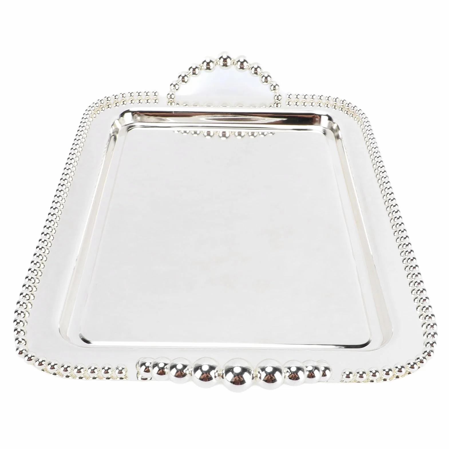 Ejoyous Bandeja para Servir de Acero Inoxidable, Plato Rectangular con Acabado de Espejo de 16,5 X 11,0 Pulgadas, Borde con Cuentas y Asas Dobles, Organizador de Tocador para Fiesta, Boda, Bar, Baño