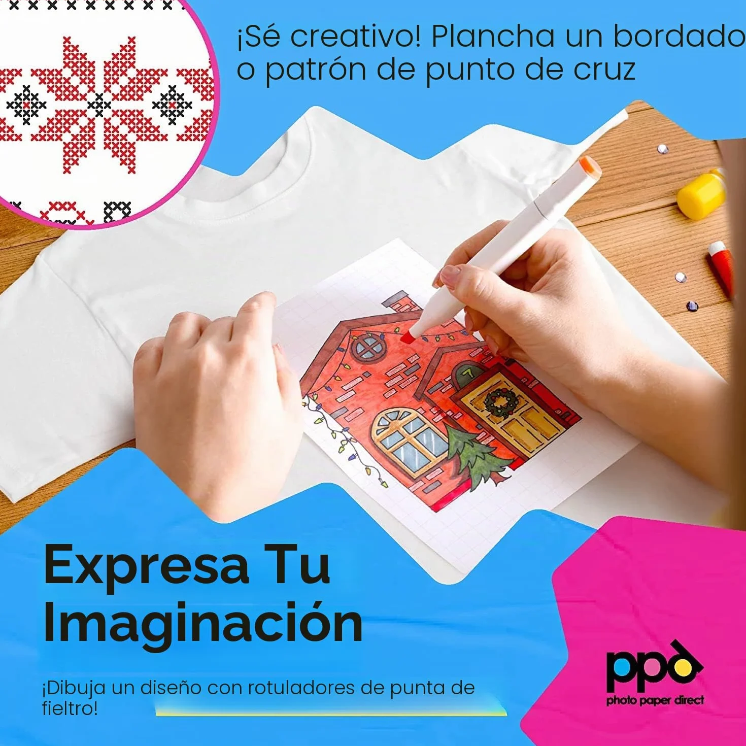 PPD A4 x 5 Hojas de Papel de Transferencia Térmica Para Camisetas, Mascarillas y Tejidos Claros - Para Impresora de Inyección de Tinta Inkjet - PPD-1-5