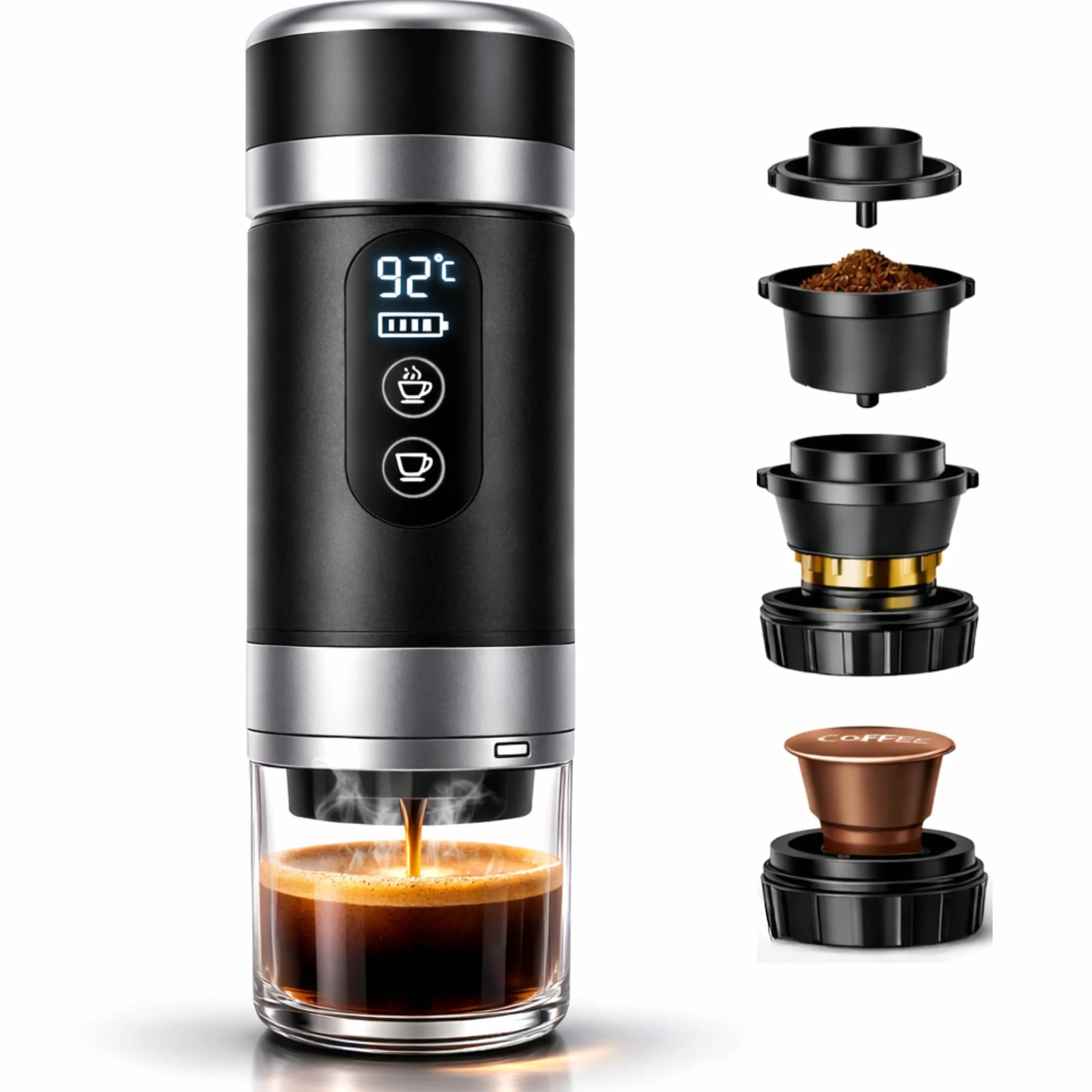 Cafetera Portatil Capsulas compatible Nespresso Dolce Gusto y Café Molido - Versión Mejorada 2026 - Coffe Machine - Maquina de Cafe Portátil Multicapsulas Universal 20 BAR Con Pantalla LED y 80ml