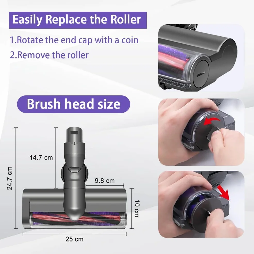 Cepillo eléctrico compatible con Dyson V6 DC58 DC59 DC62 DC72 DC74 SV04 SV06 SV09, piezas de repuesto de cabezal limpiador de accionamiento directo, boquilla de turbina para Dyson V6, cepillo turbo