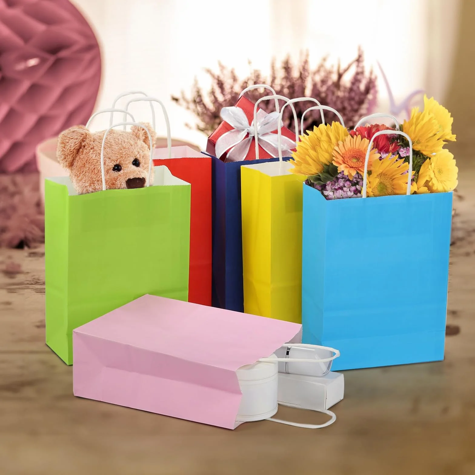 POPOYU 30 bolsas pequeñas de papel para fiestas con asas, 15 x 8 x 21 cm, bolsas de regalo de papel blanco para fiestas de adultos, cumpleaños, bodas, Navidad, Halloween, baby showers, despedidas de