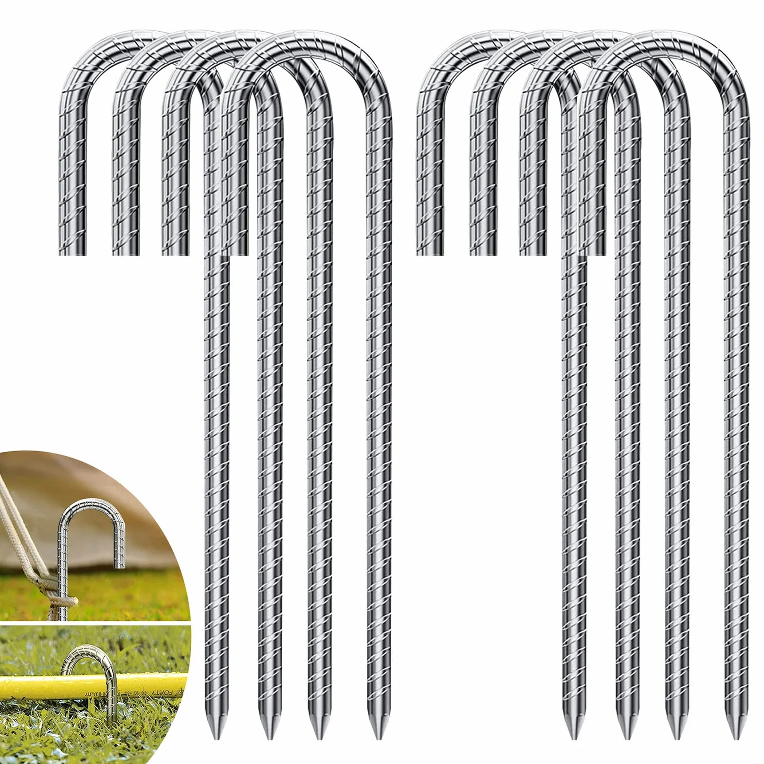Forever Speed 8 Piezas Estacas de Tierra 30 CM Acero galvanizado Anclajes para Tienda Campaña Cerca Toldos
