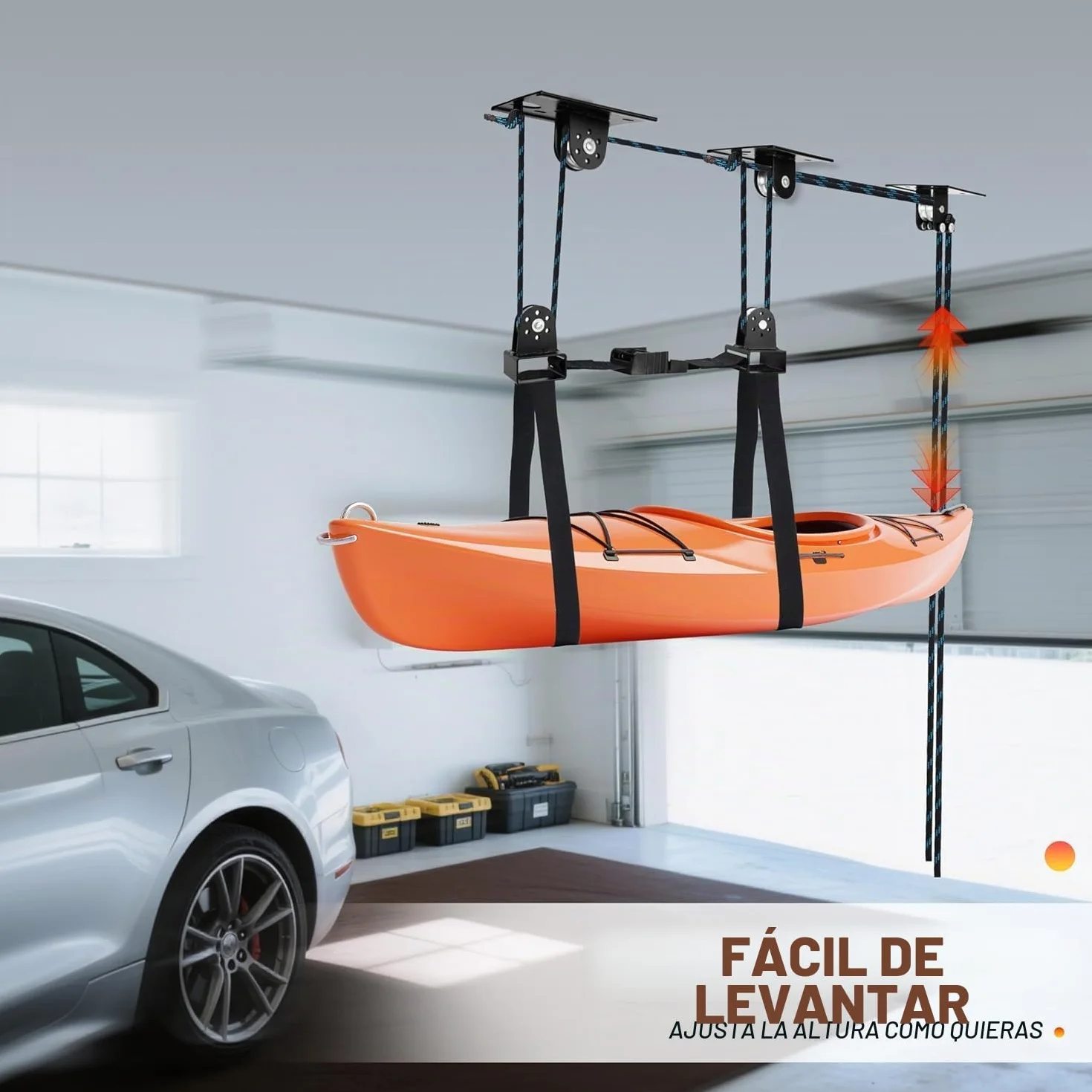 Hikeen Sistema de Polea Superior para Kayak, Capacidad 68KG, Elevador de Almacenamiento en Garaje