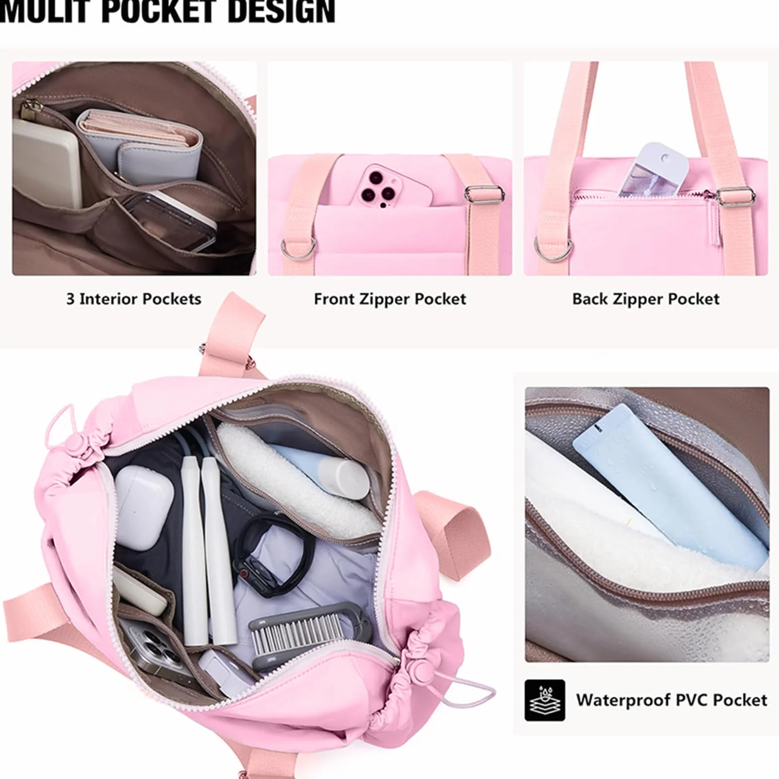Bolsa Deportiva Grande con Bolsillo Húmedo y Monedero para Viaje y Gimnasio