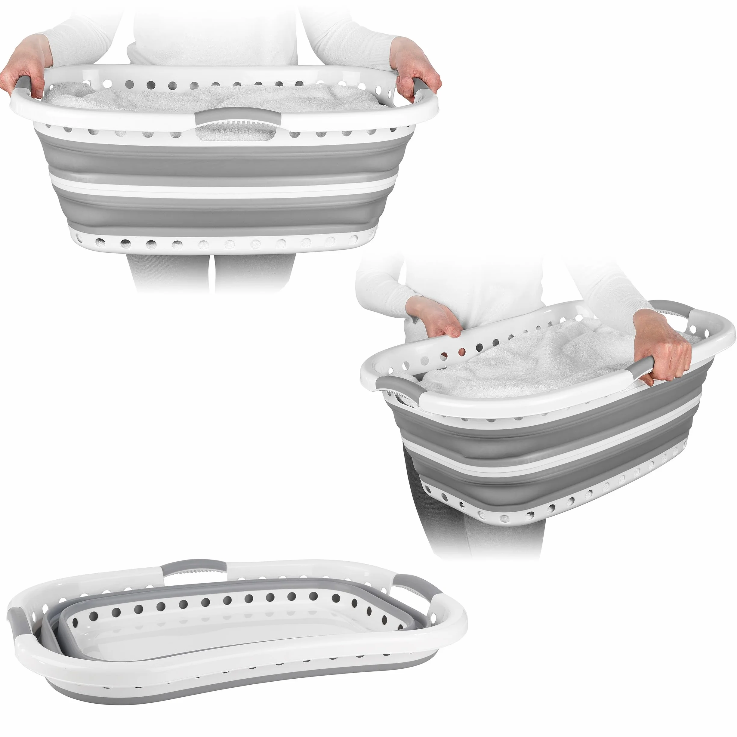Beldray LA072979GRYEU Cesta De Colada Adaptable a La Cadera, Transportar Y Meter Ropa Sucia, Cubo Práctico y Plegable Con Asas Ergonómicas, Para Cuarto de Baño, Dormitorio o Lavandería