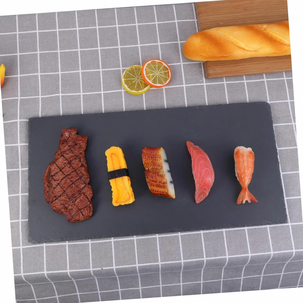 Plato Rectangular de Pizarra Natural 40x20cm para Comida | Bandeja para Tartas y Fruta, Diseño Llamativo, Adecuado para Sushi, Queso, Pizza y Barbacoa