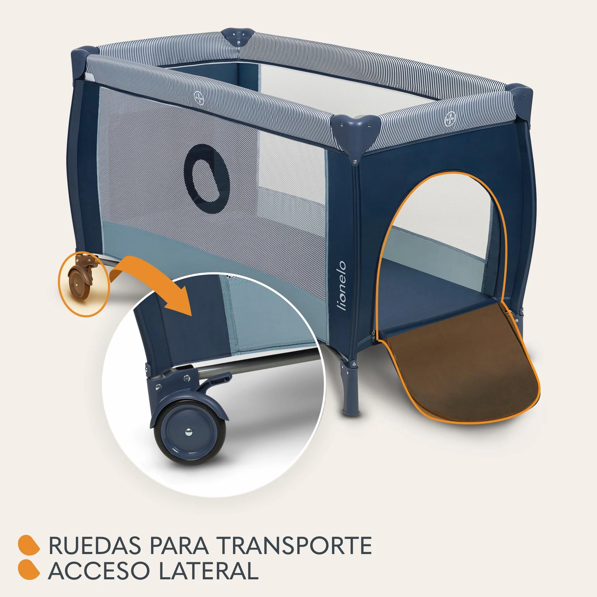 lionelo Sven Plus Cuna de Viaje para bebés 0-36M para niños hasta 15 kg Función de Cambiador Mosquitero Apertura Lateral con Cremallera Ajuste de Altura (Azul Oscuro)