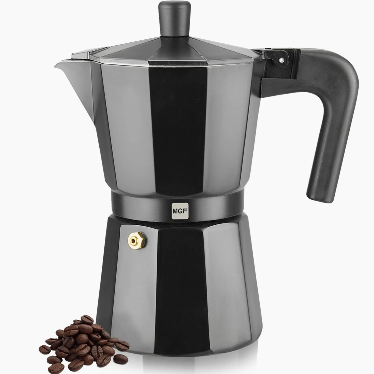 Magefesa Kenia Noir - Placa moka espresso, 3 tazas, 142 g, cafetera italiana, para café cubano, aluminio extra grueso, mango resistente al calor, segura y fácil de usar, Greca