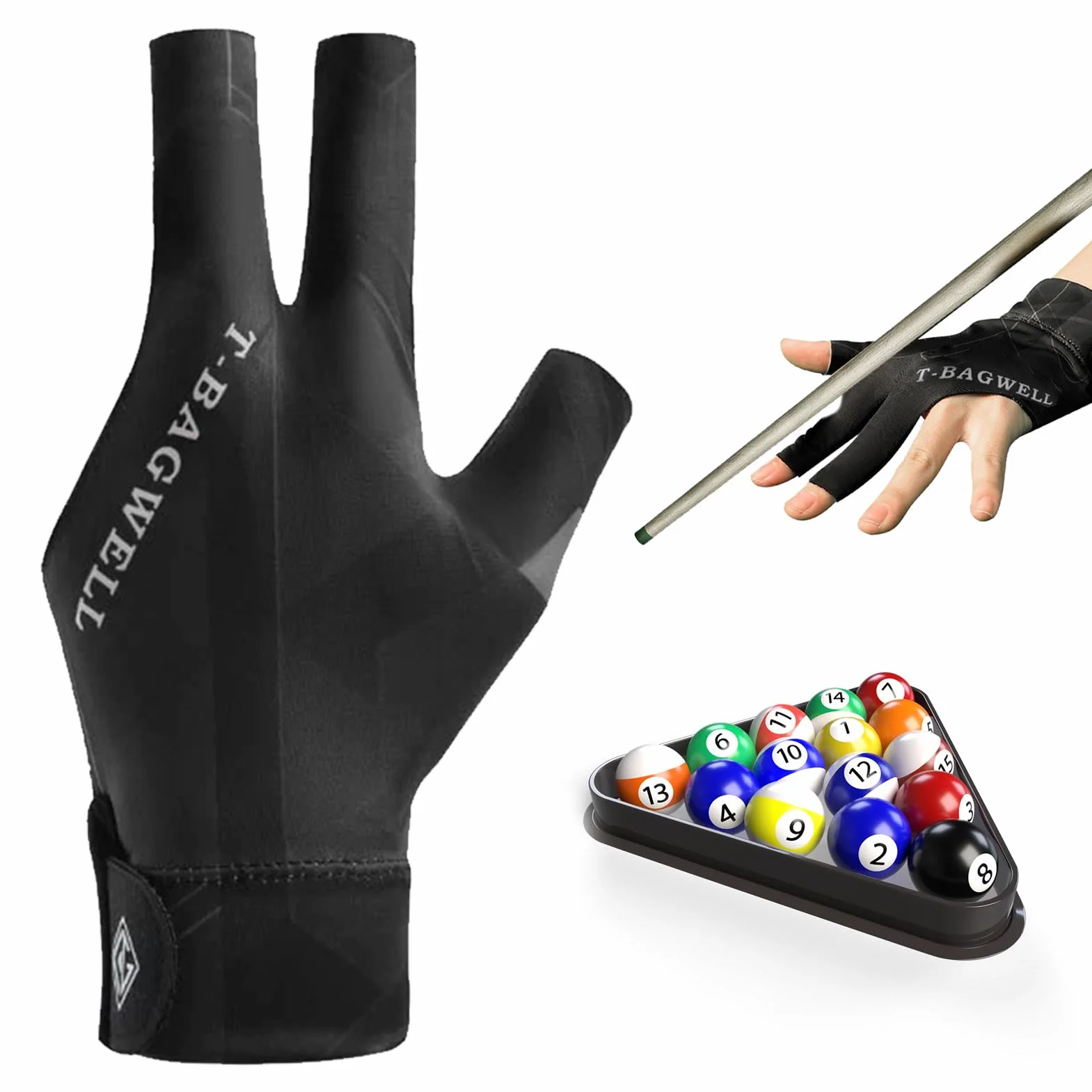 Einzelpaket Billard Handschuh,Billard Handschuh Links,Snookerhandschuhe,Einstellbare Billiard Handschuhrutschfeste Billardhandschuhe,Dreifinger-Billardhandschuhe,Atmungsaktiv,Schwarz