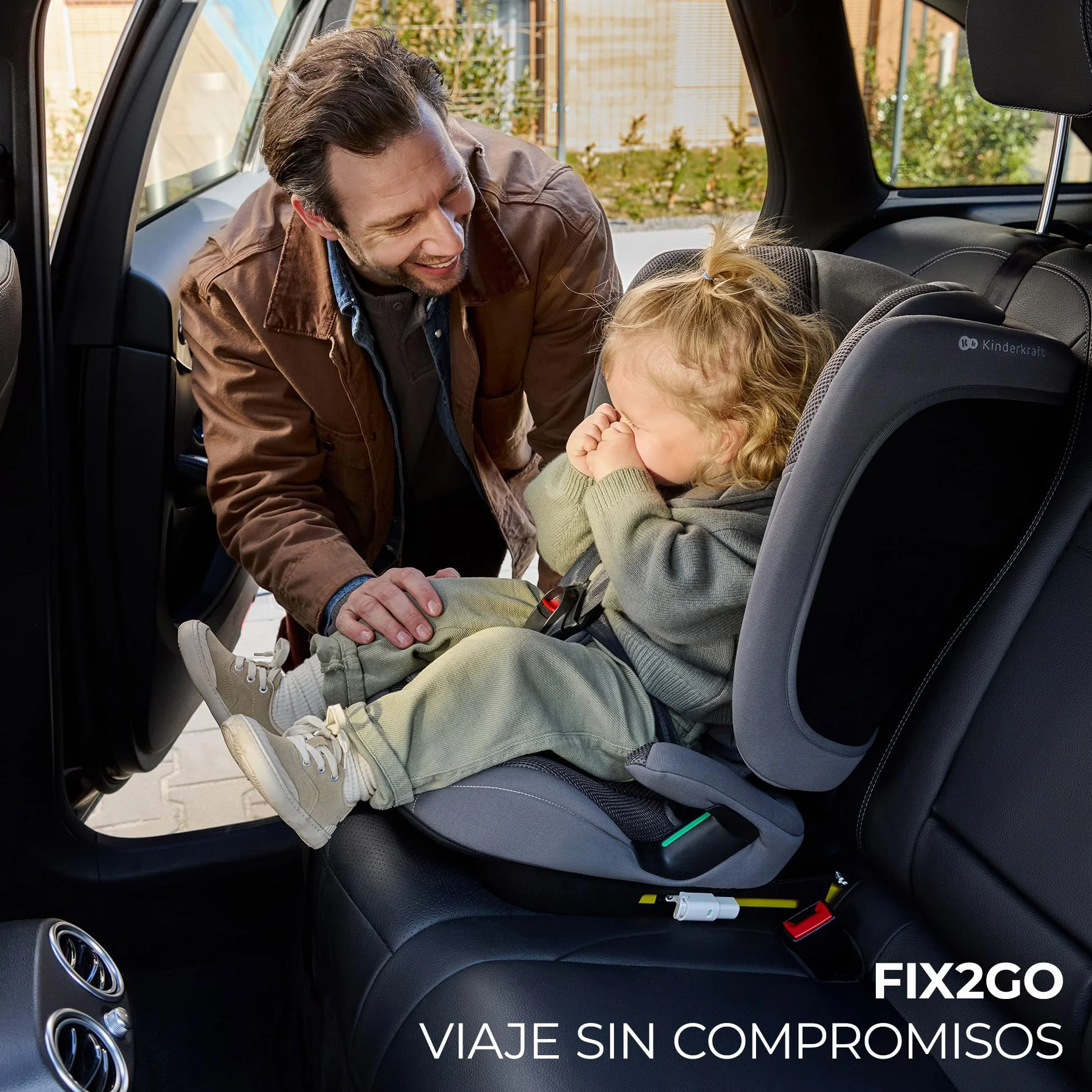 Kinderkraft FIX2GO Silla infantil i-size, 76-150 cm, base Isofix, Top Tether, sensores electrónicos, hasta aprox. 12 años, sistemas de seguridad, tapizados premium, reclinables, Negro
