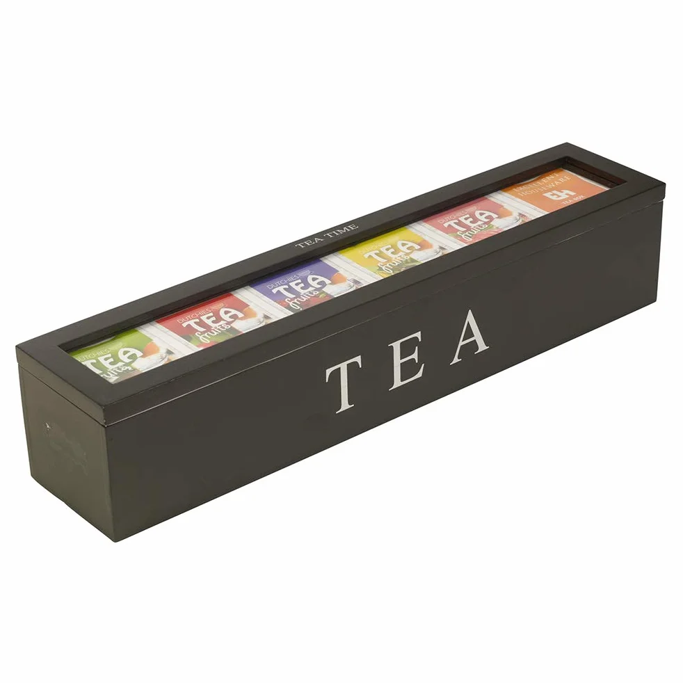 Caja de Almacenamiento de Bolsas de té de café, Recipiente de Almacenamiento de Madera con 5 Ranuras, Organizador de Set de Estilo Retro, para Amantes del té (Black)