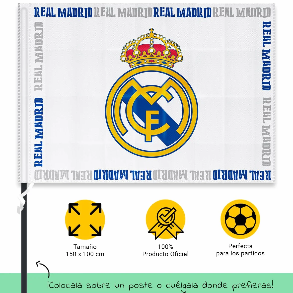 Bandera oficial Real Madrid Club de Fútbol 150x100 cm + Llavero 15 Champions