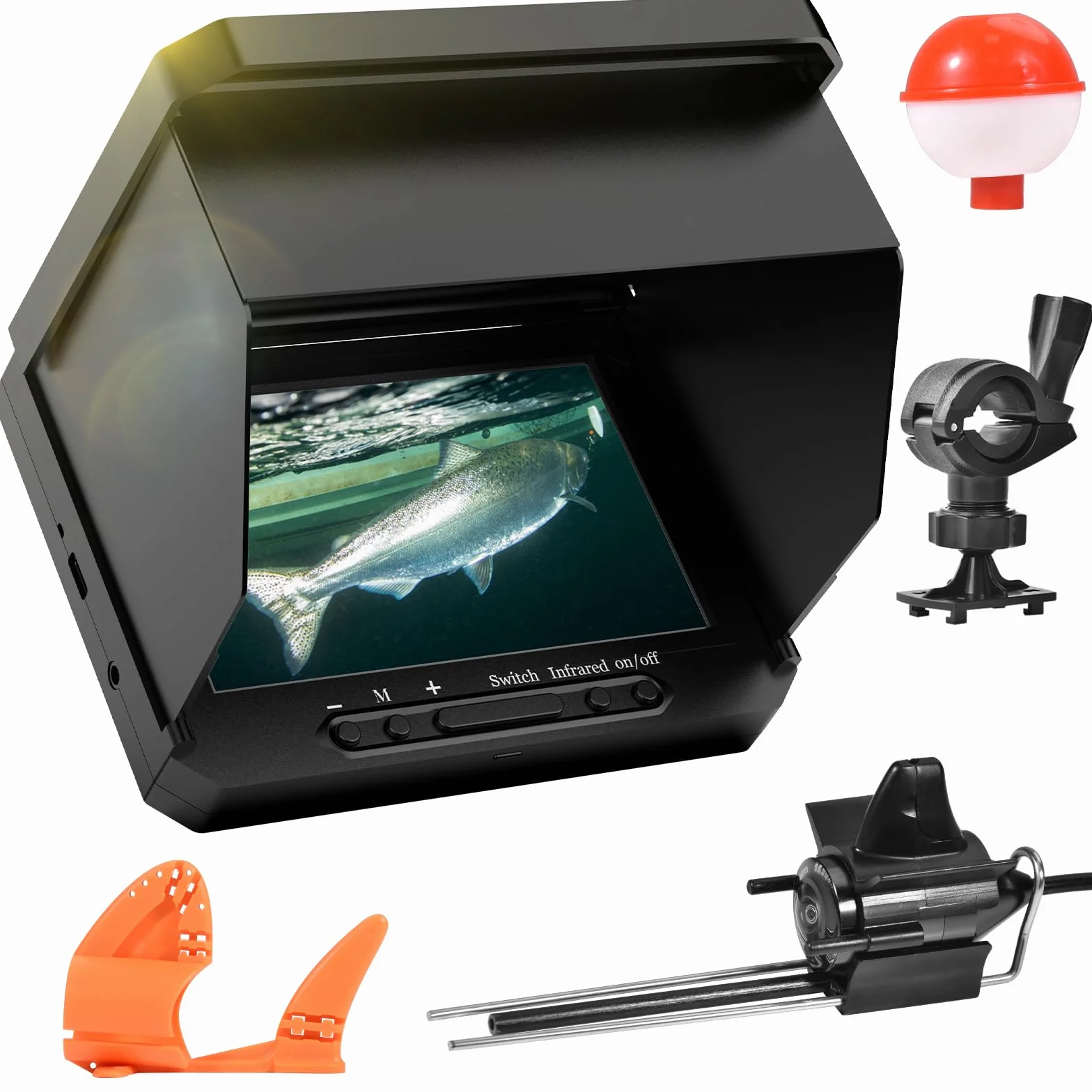 Cámara de pesca submarina 1080P 5 pulgadas IP68 6000 mAh 220° gran angular 20 m cable 17 LED IR