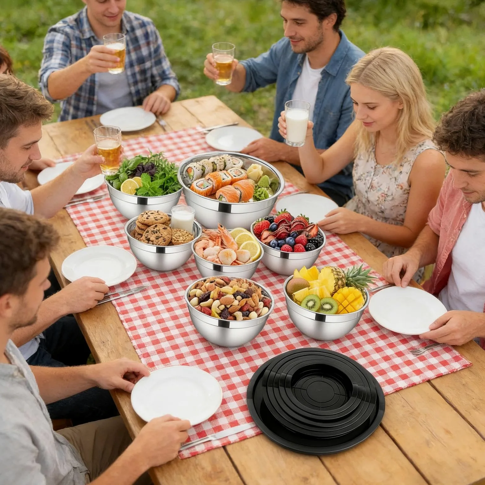 Genérico Boles de Mezcla de Acero 7 Piezas De Acero Anidables Redondos | Recipientes para Ensalada y Verdura en el Hogar Para Salsa Grano Snacks Condimentos Verduras Frutas