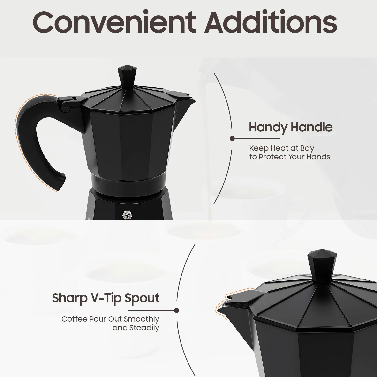 Cafetera moka, máquina de café expreso eléctrica portátil en negro, 480 W, con válvula de seguridad y estructura resistente al calor, pequeña cafetera de mesa para café expreso italiano en