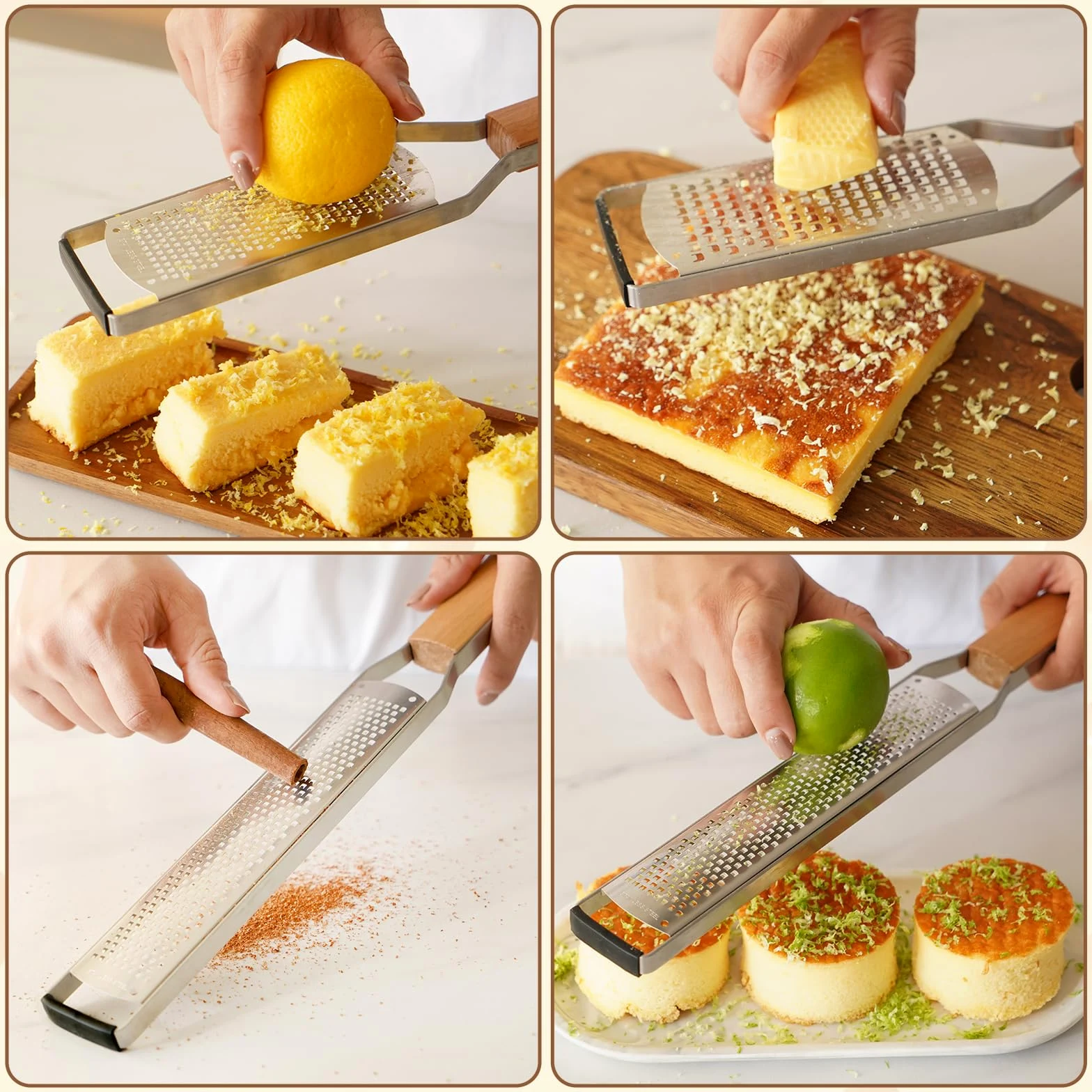 SHIKORI Ralladores de queso profesionales de acero inoxidable para cocina, rallador de limón de metal con mango de madera para queso, chocolate, especias, utensilios de cocina y herramientas, agujero