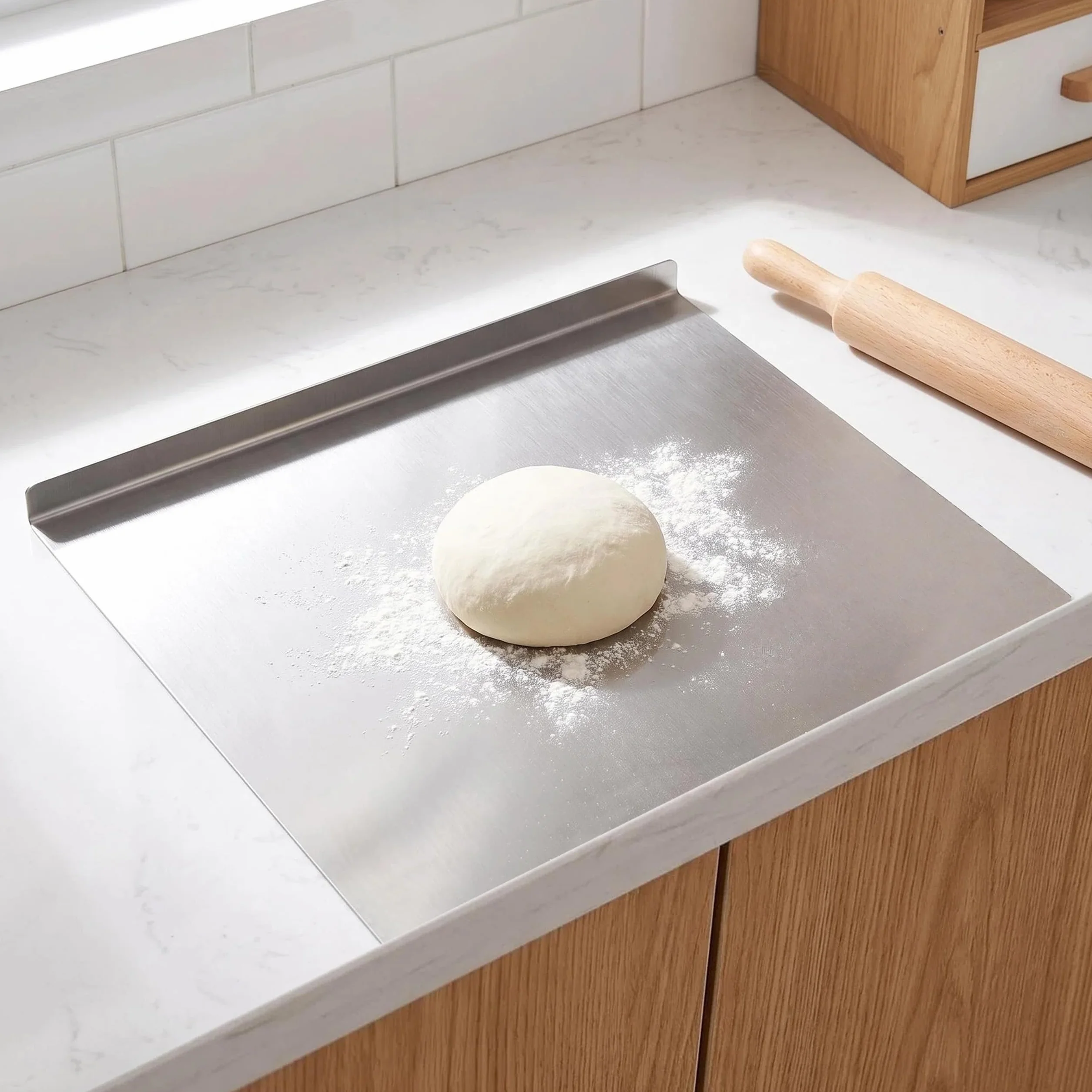 Tabla de cortar de acero inoxidable, encimera de acero inoxidable, tabla de cortar antideslizante con borde, encimera con tabla de cortar, para cocina, bar, restaurante, para amasar pizza