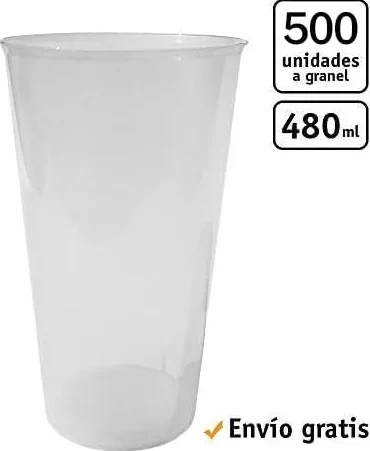 500 uds Granel - Vaso Cocktail 480 ml Reutilizable Ligero - Polipropileno (PP) - Color traslúcido - Vaso ecológico Libre de BPA, Ideal para Cerveza, cubatas, Agua