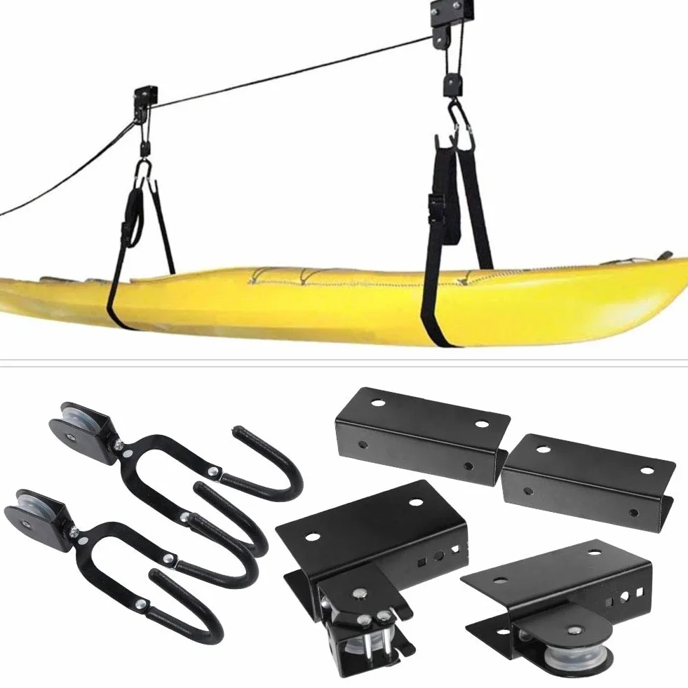 Kayak Hoist Lift Garage Almacenamiento multifuncional con Cuerda Resistente Polea Colgante Superior