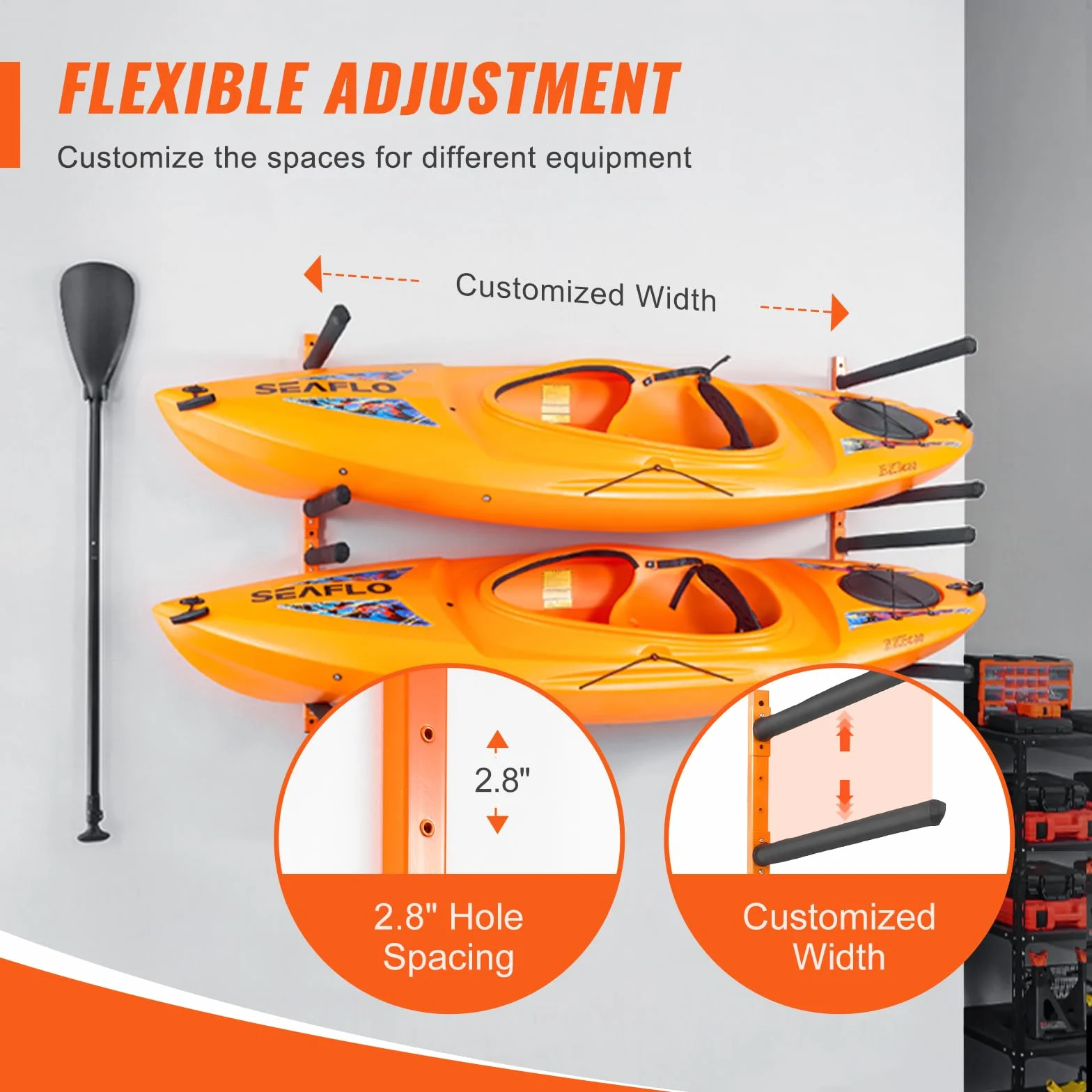VEVOR Soporte de Pared para 4 Kayaks, Estante para Kayak, Carga de 400 Libras