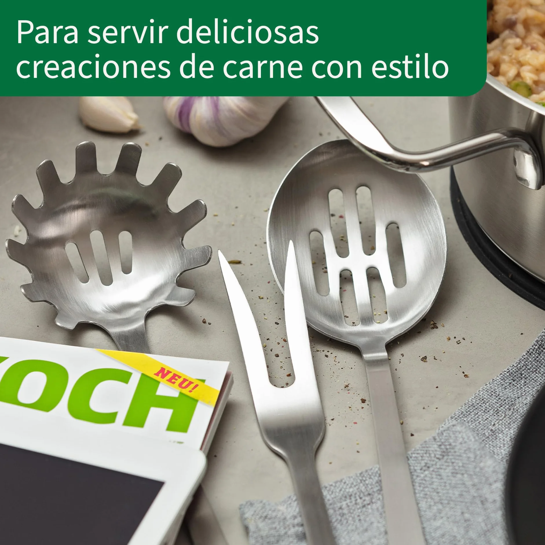Fackelmann Chefkoch Tenedor para Carne Servir Creaciones de Carne, Acero Inoxidable de Aspecto Mate - Tenedor para trinchar Apto para lavavajillas
