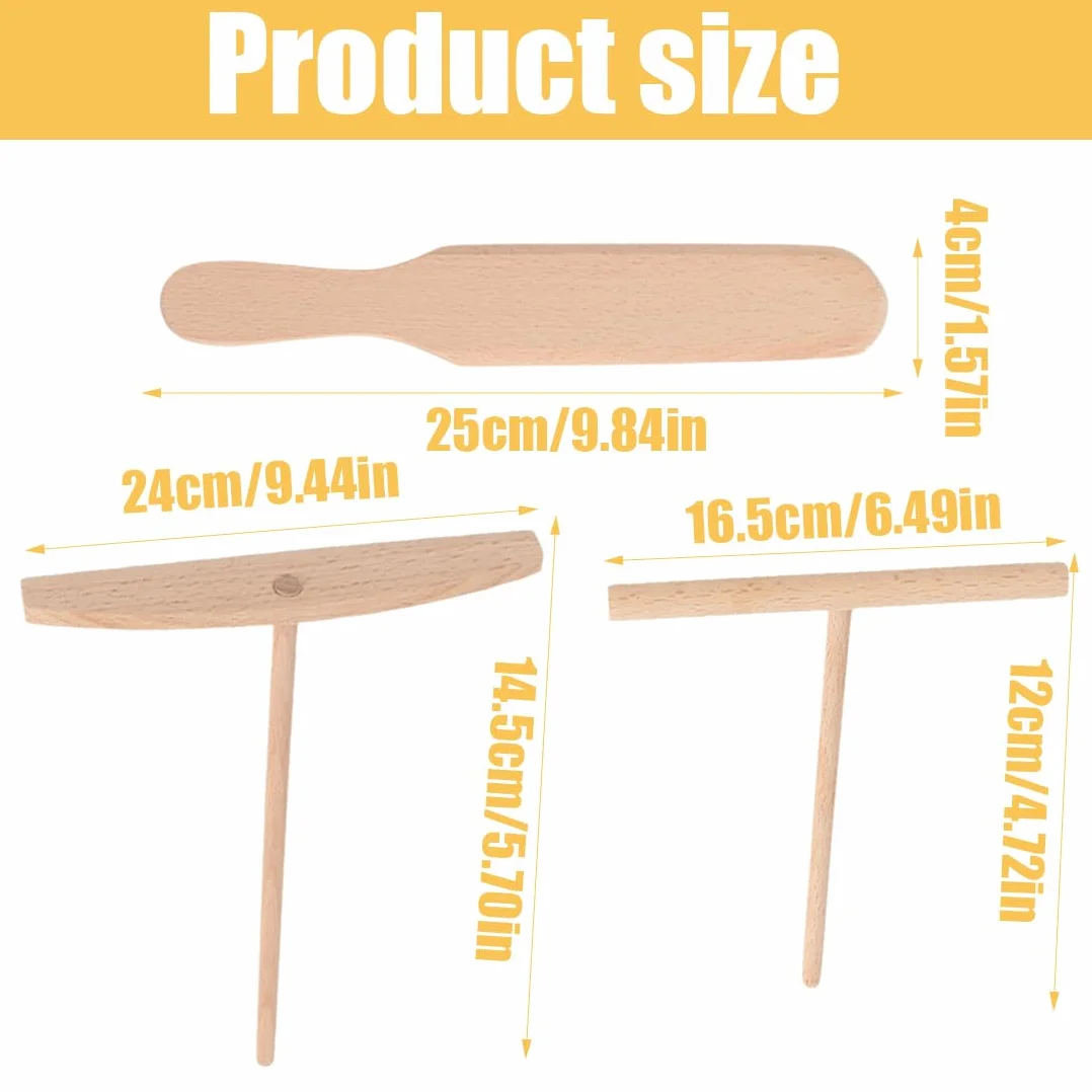 IKOPFLN Crepera de madera de 3 piezas, juego de crepera, espiral de crepe en forma de T, molde para crepes, molde para crepes