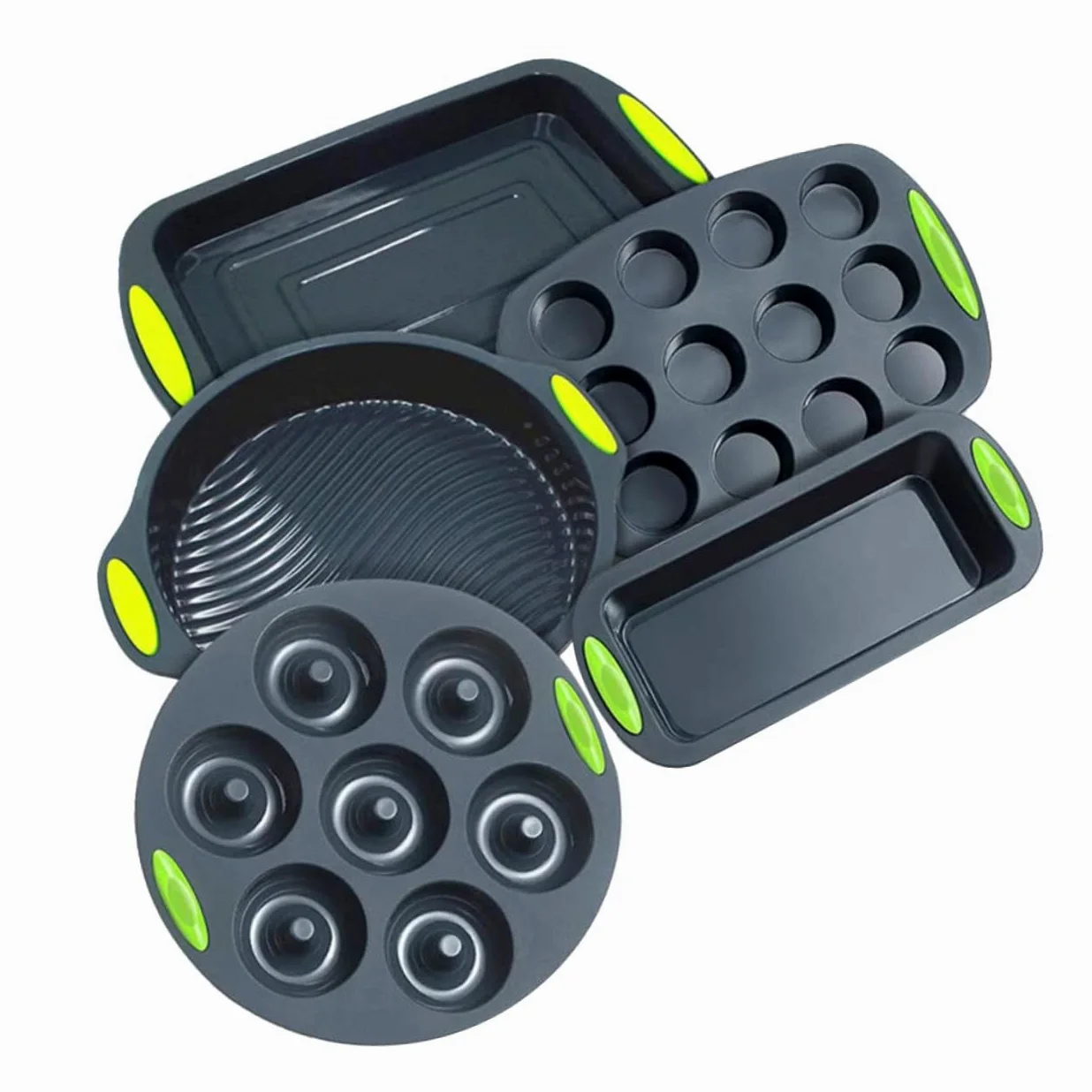 Healeved Kit de Moldes de Silicona Multiusos 5 Piezas para Hornear Pasteles y Bizcochos Resistencia Térmica para Repostería Casera