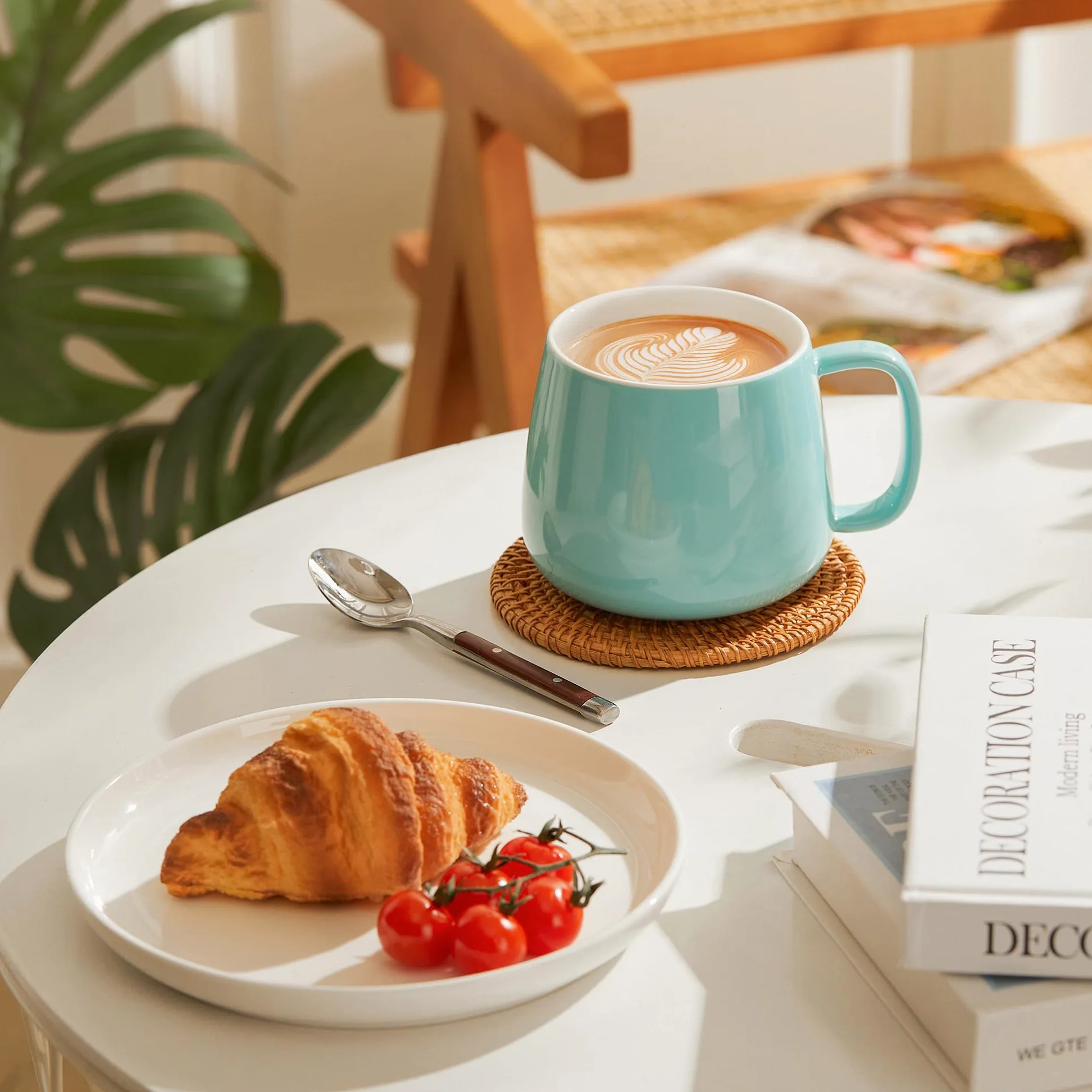 Teocera Juego de 4 tazas de café de cerámica de 473 ml, apilables, aptas para microondas, lavavajillas y horno, ideales para café, capuchino, chocolate caliente, regalos de inauguración de la casa