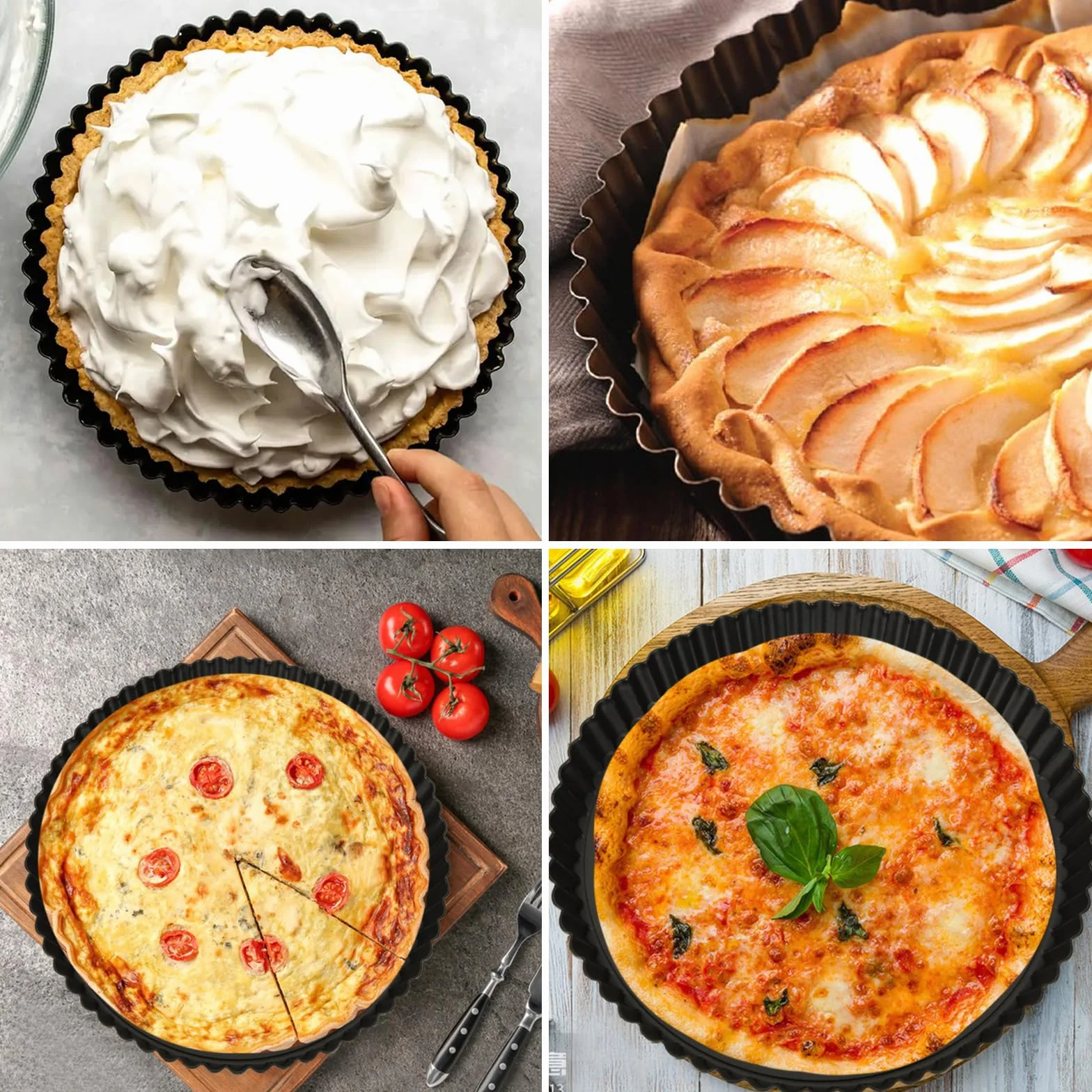 3 Piezas Moldes Reposteria Redondos 22 26 30 cm, Molde Tarta Desmontable Antiadherente, Molde Tarta Ondulado para Pizza Quiche Pasteles Caseros