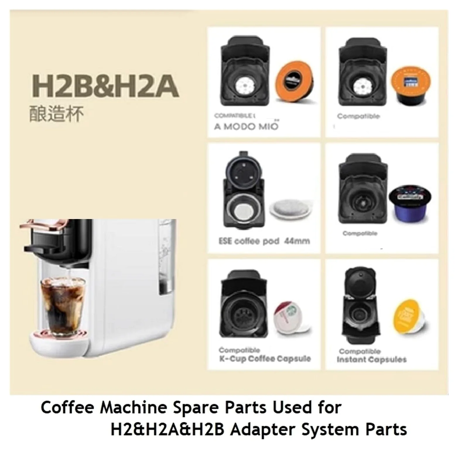 Inserto De Cápsula Para Máquina Portátil De Espresso | Compatible Con HiBREW ,Compatible Con H2A ,Compatible Con H2B Soporta Nespresso Dolce Gusto Café Molido ESE Pod(H2 Caffitaly)