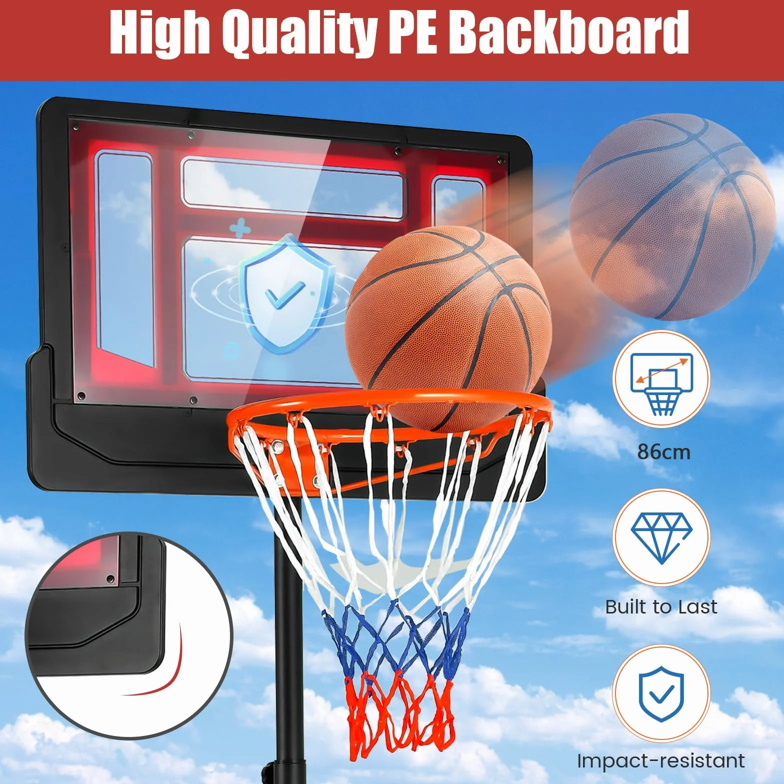Canasta de Baloncesto de Pie con Altura Ajustable, Base Rellenable de Agua y Arena, Ruedas, para Adolescentes y Adultos