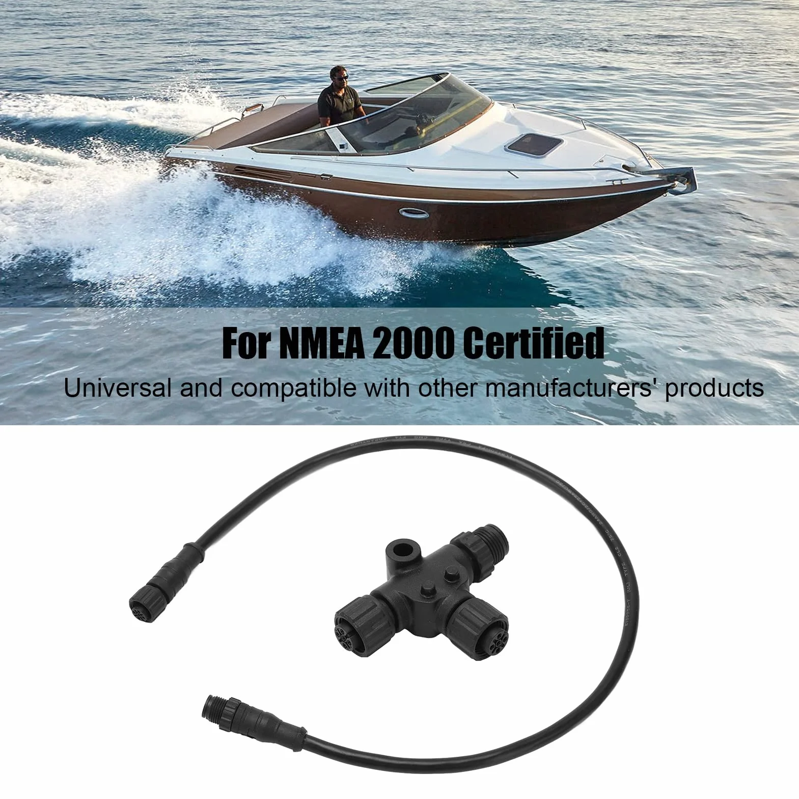 Cable troncal NMEA 2000 ABS con Conector en T 5 Pines IP67 M12 0,5 M