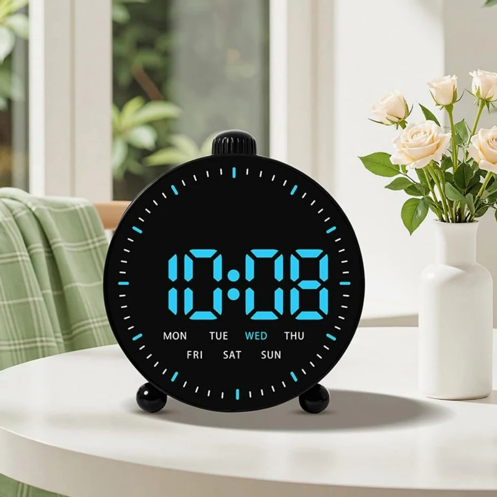 Reloj Despertador LED Inteligente para el hogar, con Alarma Dual, Temporizador de Cuenta Regresiva, ABS, para dormitorios, visualización de Fecha (Negro)