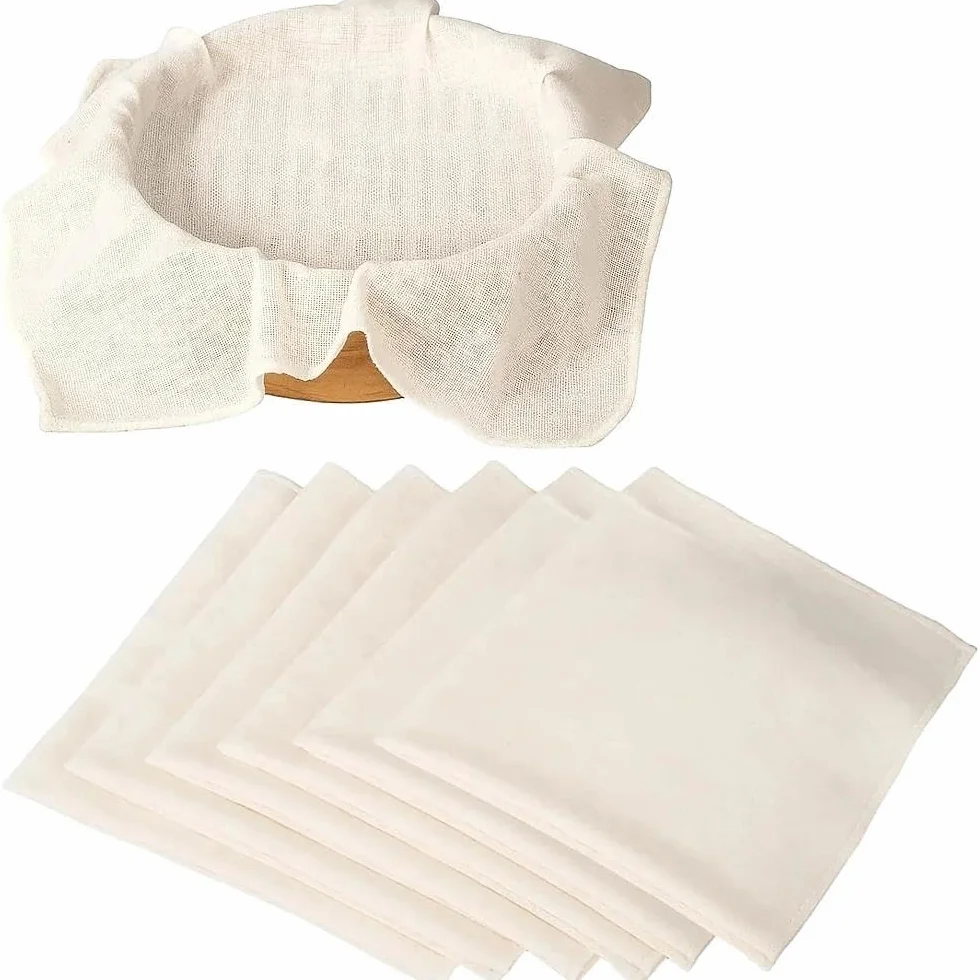 6 Piezas Cheese Cloth, Colador de Tela 60 × 60 cm Colador Tela Reutilizable, Estameña Lavable Telas Filtrantes para Caldo Filtrado Queso Jugo Fruta Prensada Fermentación de Masa de Pan