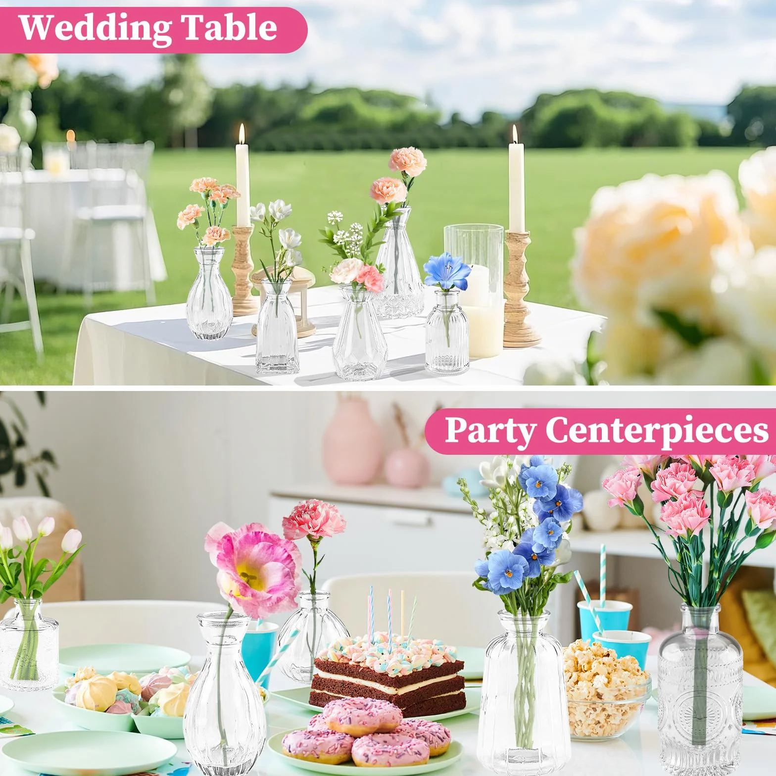 12 Jarrones de Cristal Pequeños, Mini Jarrones Decorativos Modernos Transparente en Varios Tamaños, Juego de Jarron Decoración del Hogar, Florero para Boda Sala de Estar Centro De Mesa Fiesta