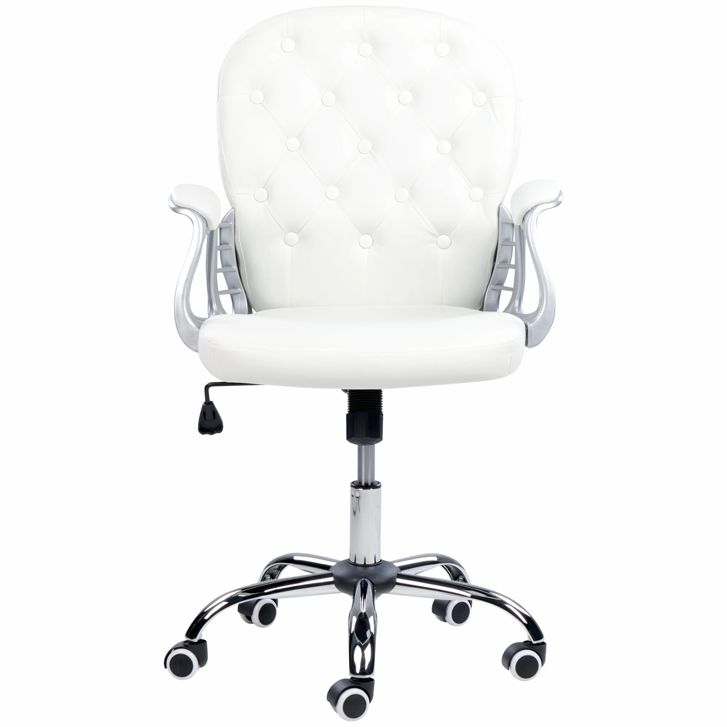 Beliani Silla de Oficina reclinable de Piel sintética Blanco Plateado Negro Giratorio Princess