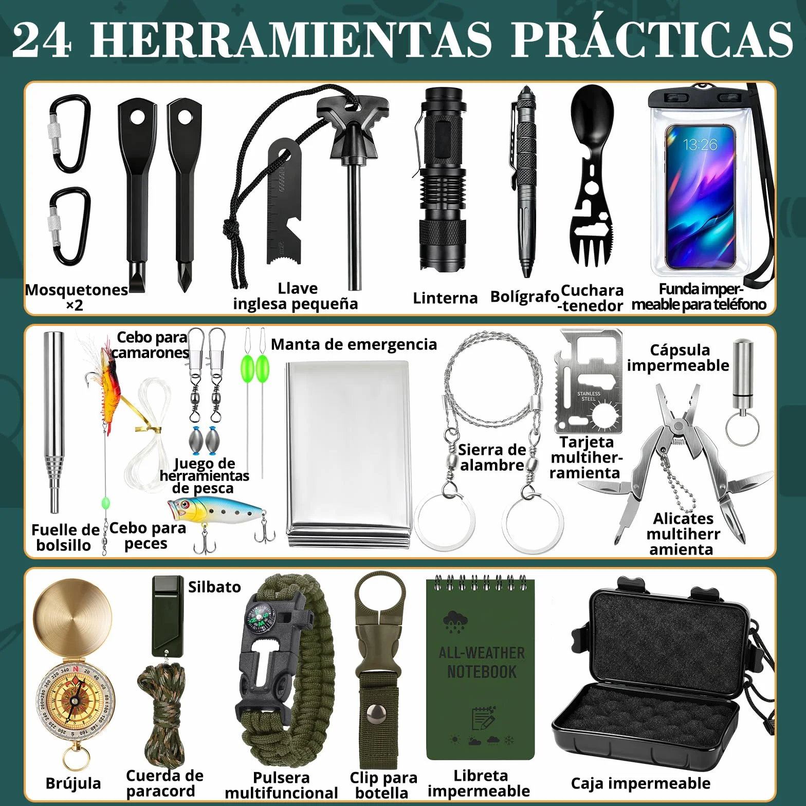 BuzzoXerex Calendario de Adviento 2025 Hombre, 24 PCS Kit de Supervivencia para Camping