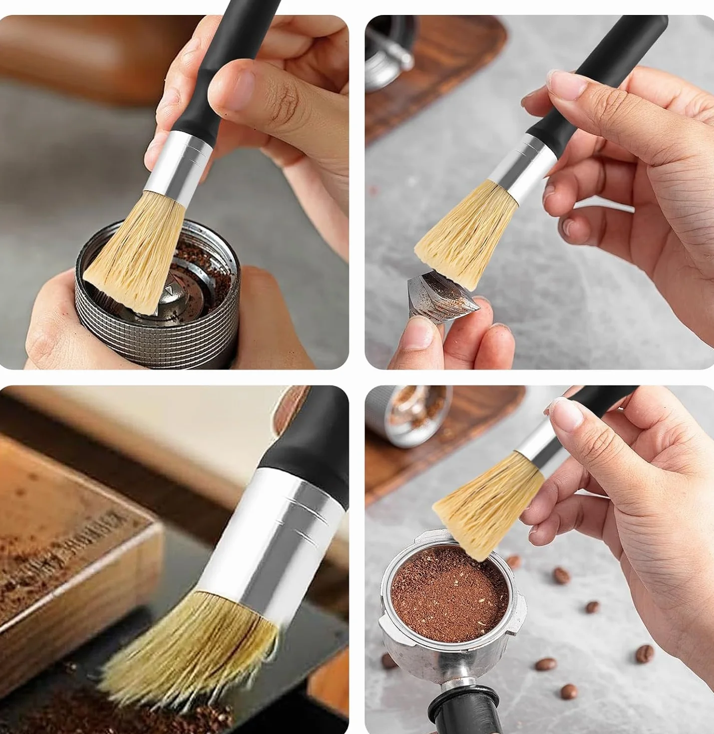 1 Piezas Pincel Barista, Brochas para Cafeteras, Cepillos para Cafeteras Mango de Madera, Cepillo de Limpieza, Pincel Vegano de Limpieza para Cafetera para Máquinas de Café