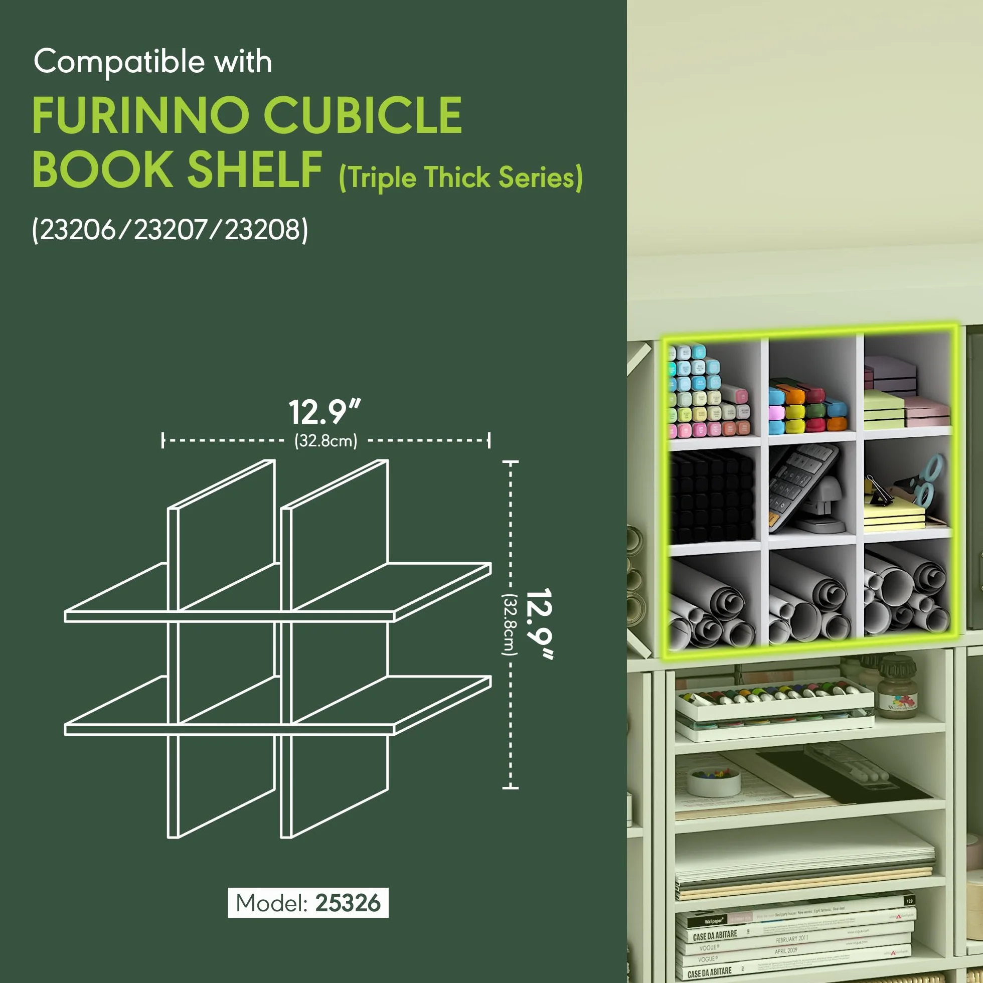 Furinno Cubicle Inserto para Cubo, Organizador de Cubos de 9 Compartimentos, Accesorio de repisa, Compatible con Furinno Triple Thick Cubes y IKEA Kallax, para organización y Almacenamiento, Blanco
