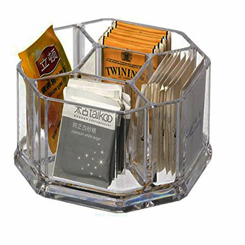 Acrílico soporte para bolsas de té, café y azúcar cajas de almacenamiento de bolsa caso habitaciones, acrílico, transparente, L16*W16*H8cm- 5 compartimento YTBH-002