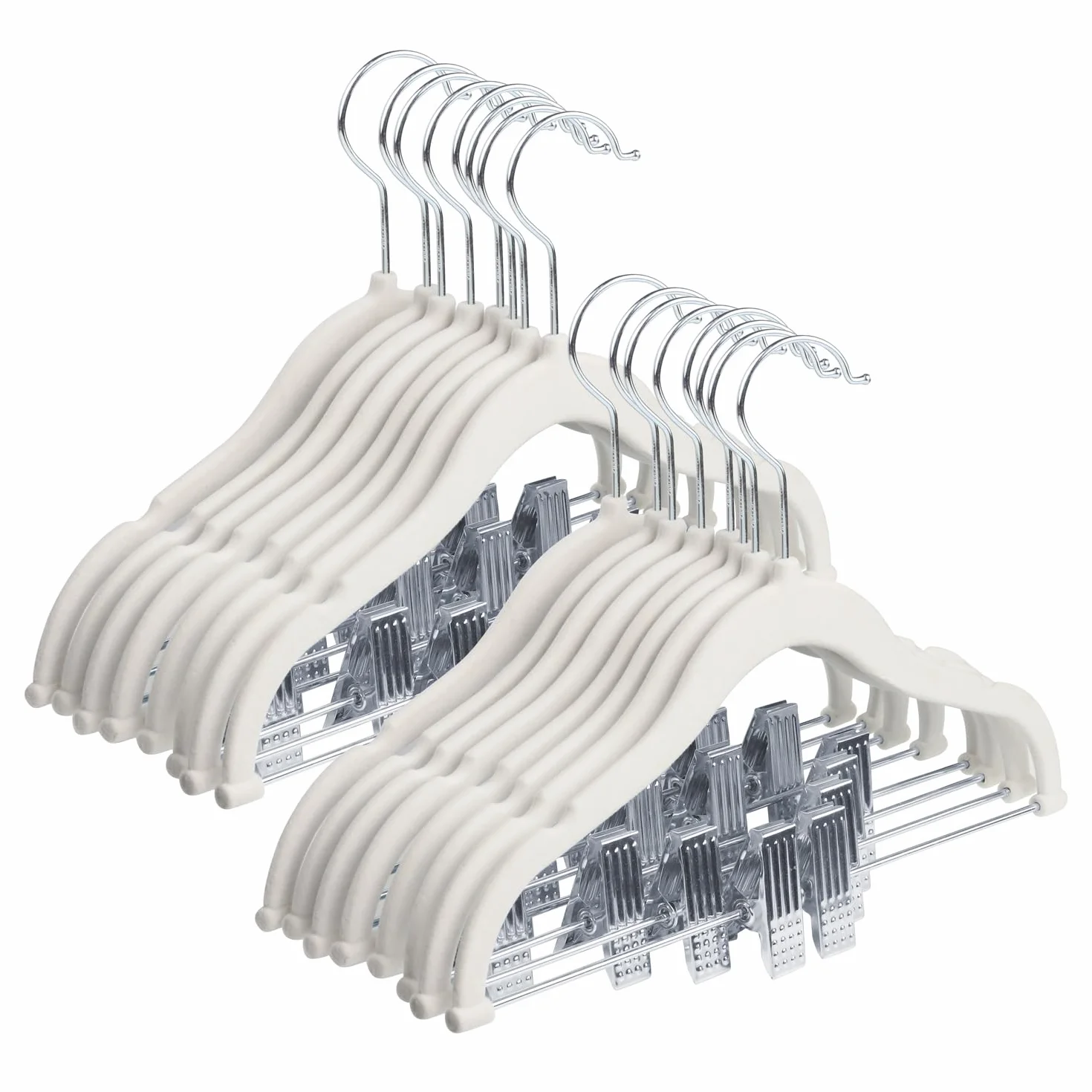 Perchas Infantiles 30 cm Terciopelo Clips Ajustables Antideslizantes Paquete 16 Blanco