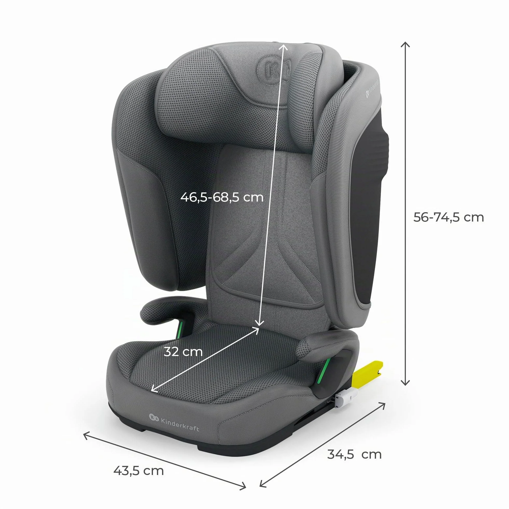 Kinderkraft UNITY 2 i-Size, Silla de coche plegable 100–150 cm, De 3,5 a 12 años aproximadamente, Reposacabezas ajustable, Tapizado con sistema AIR FLOW, Ajuste del respaldo en 5 posiciones, Gris