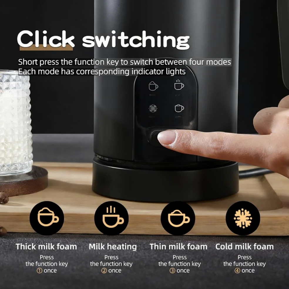 Espumador De Leche Eléctrico 4 En 1 con Calentador De Leche 350ml, Batidor Automático De Espuma Caliente Y Fría De Acero Inoxidable 304 para Café Latte Cappuccino Macchiato Chocolate Caliente