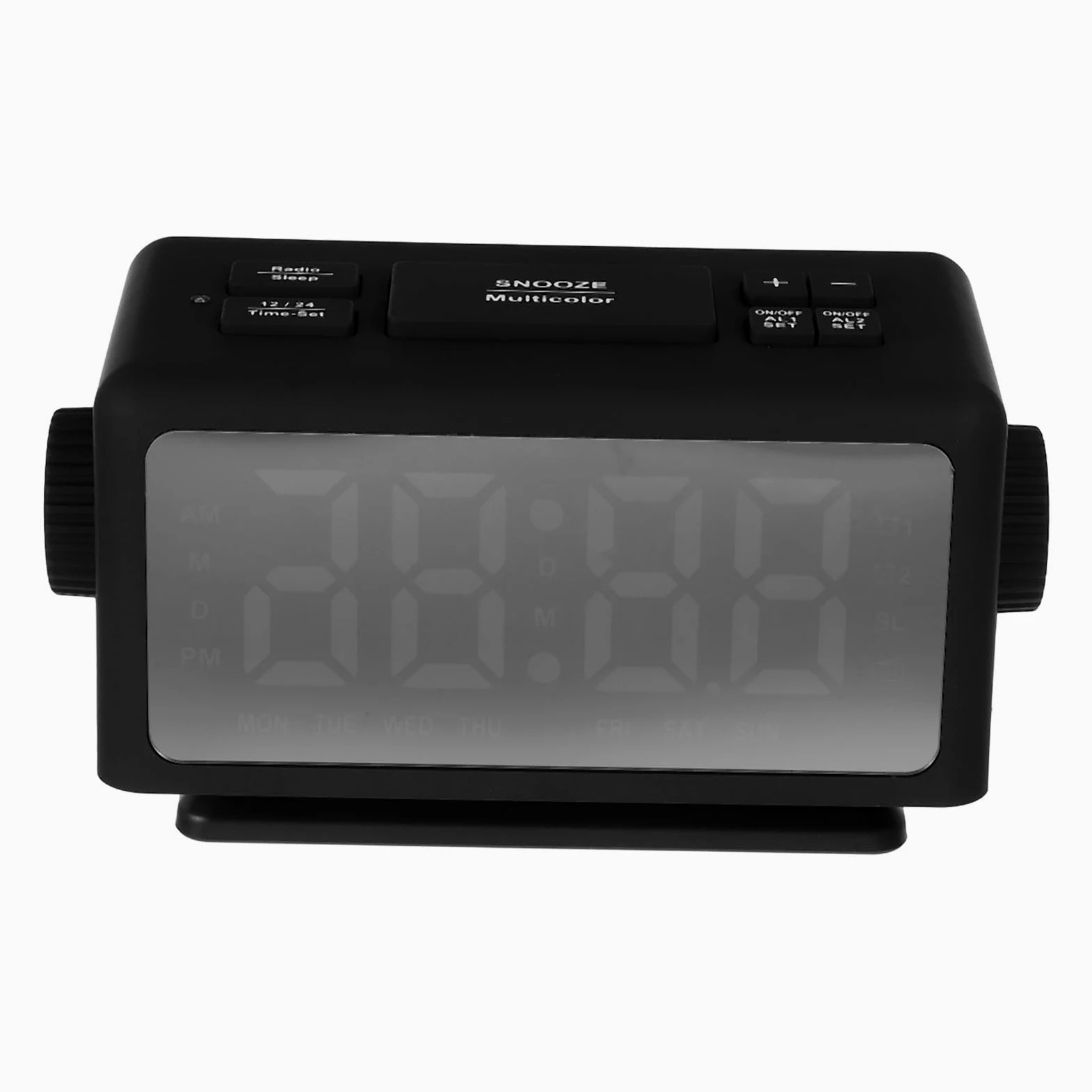 Reloj Despertador Radio Digital con Espejo LED Rgb y Doble Alarma | Pantalla de Hora y Día, Puertos USB Dobles, Diseño de Sobremesa para Dormitorio y Viajes