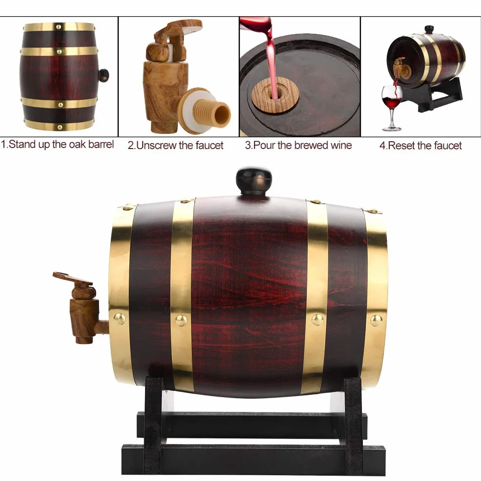 Barril de Vino de Madera de Roble, Barril de Puerto de Madera Retro, Revestimiento de Papel de Aluminio de Calidad alimentaria, Barril de Vino, Roble de Madera Vintage para Tequila(1.5L, White)