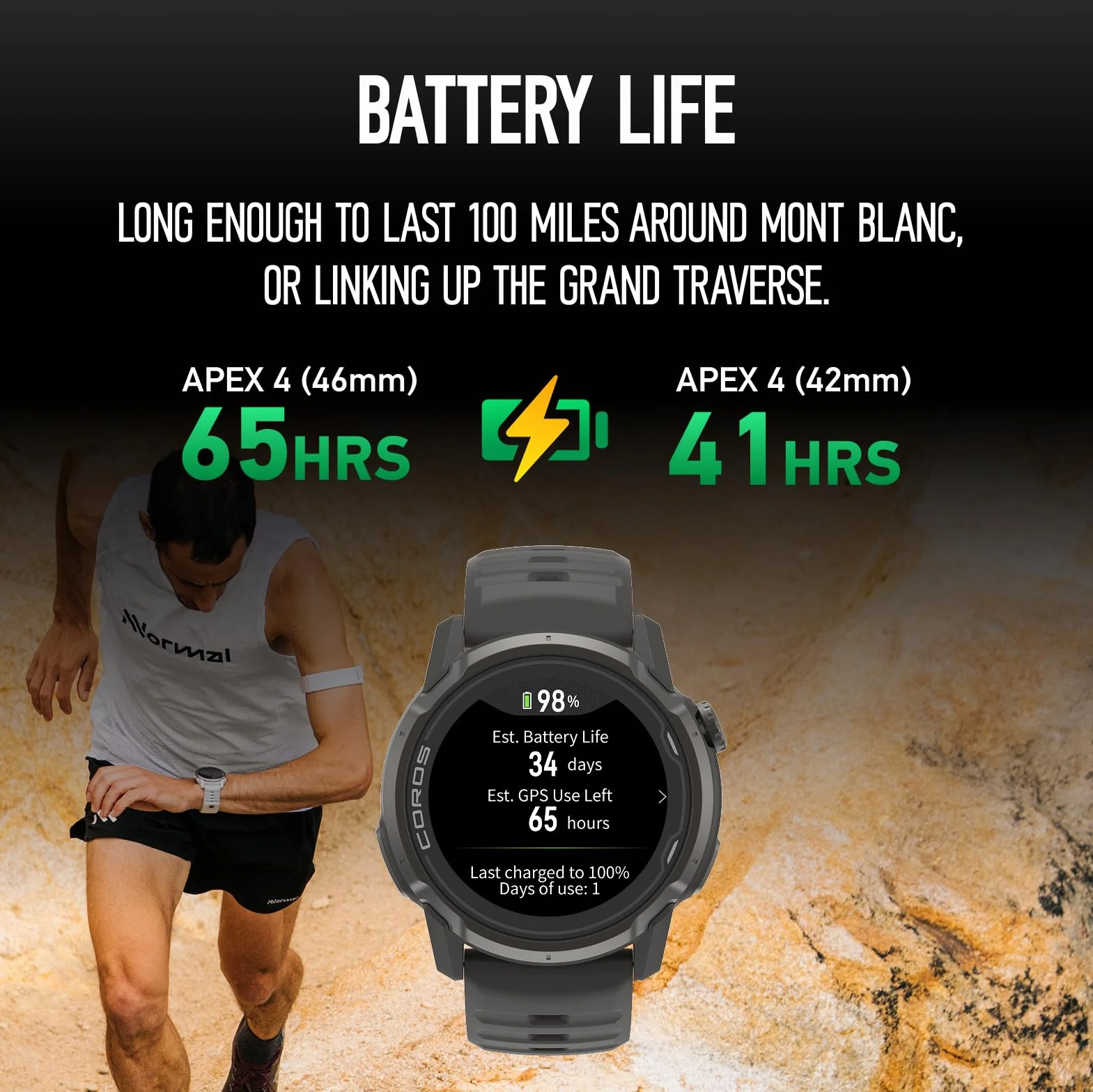 COROS Apex 4 46mm Reloj GPS con Pantalla Táctil MIP de 1.3", Mapas Globales con Navegación por Pasos, Batería de 41 Días, Llamadas sin Manos, Negro