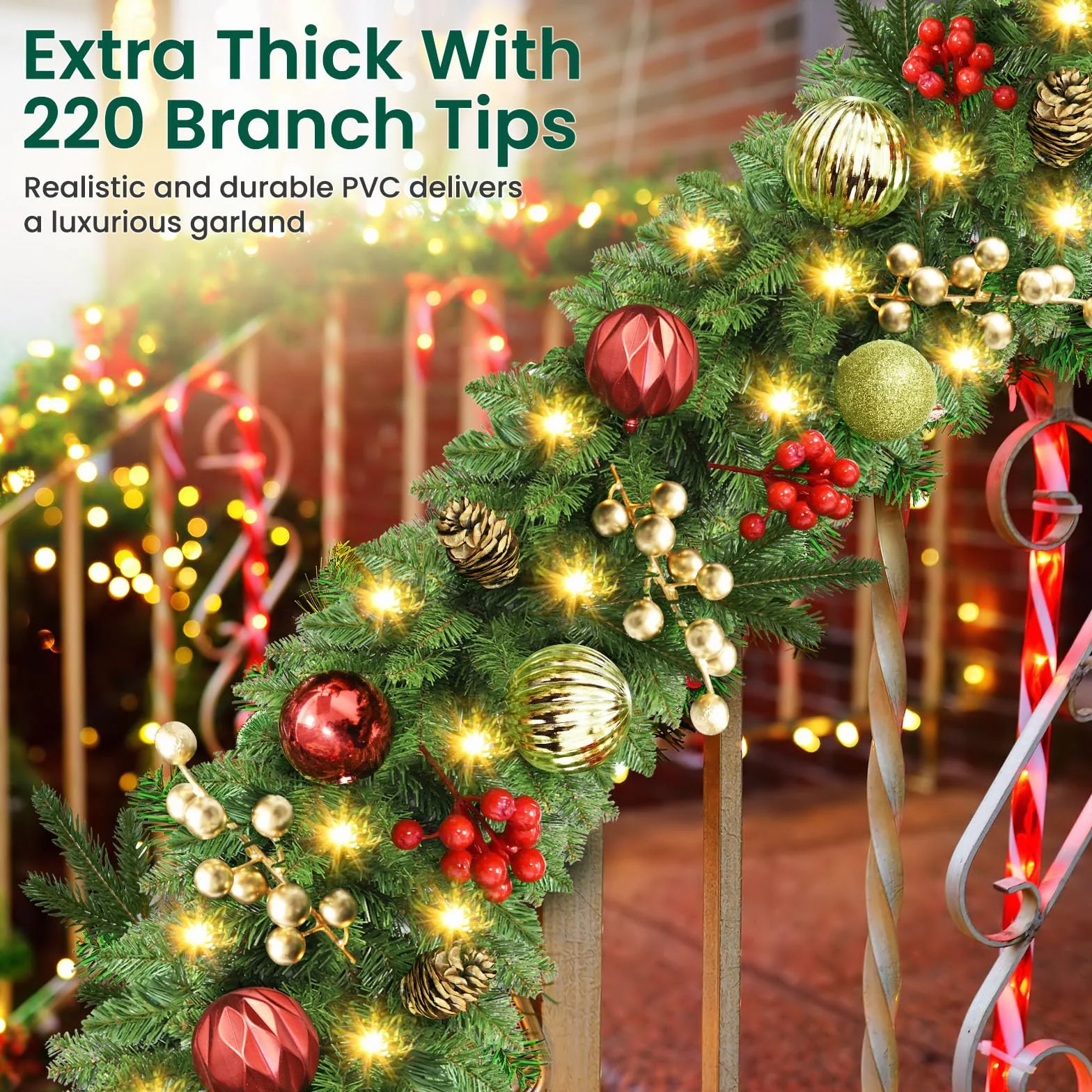 Guirnalda Navidad, 2,7m 30LED Guirnaldas Navideñas con Luces, Navidad Decoración, Adornos Navideños, Decoracion para Exterior, Escaleras, Chimenea, Puerta de Entrada Patio y Jardín