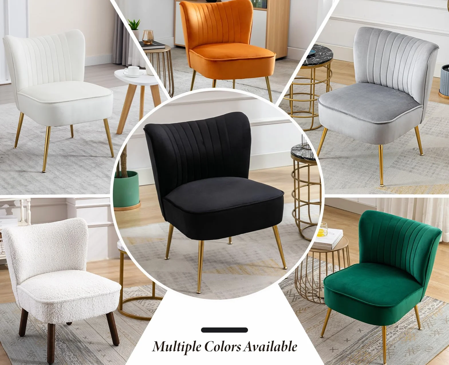 chairus Juego de 2 Sillón Tapizado en Terciopelo Sillón de Salón Moderno con Patas Doradas, Butaca de Salón Elegante sin Brazos para Dormitorio/Tocador, Negro
