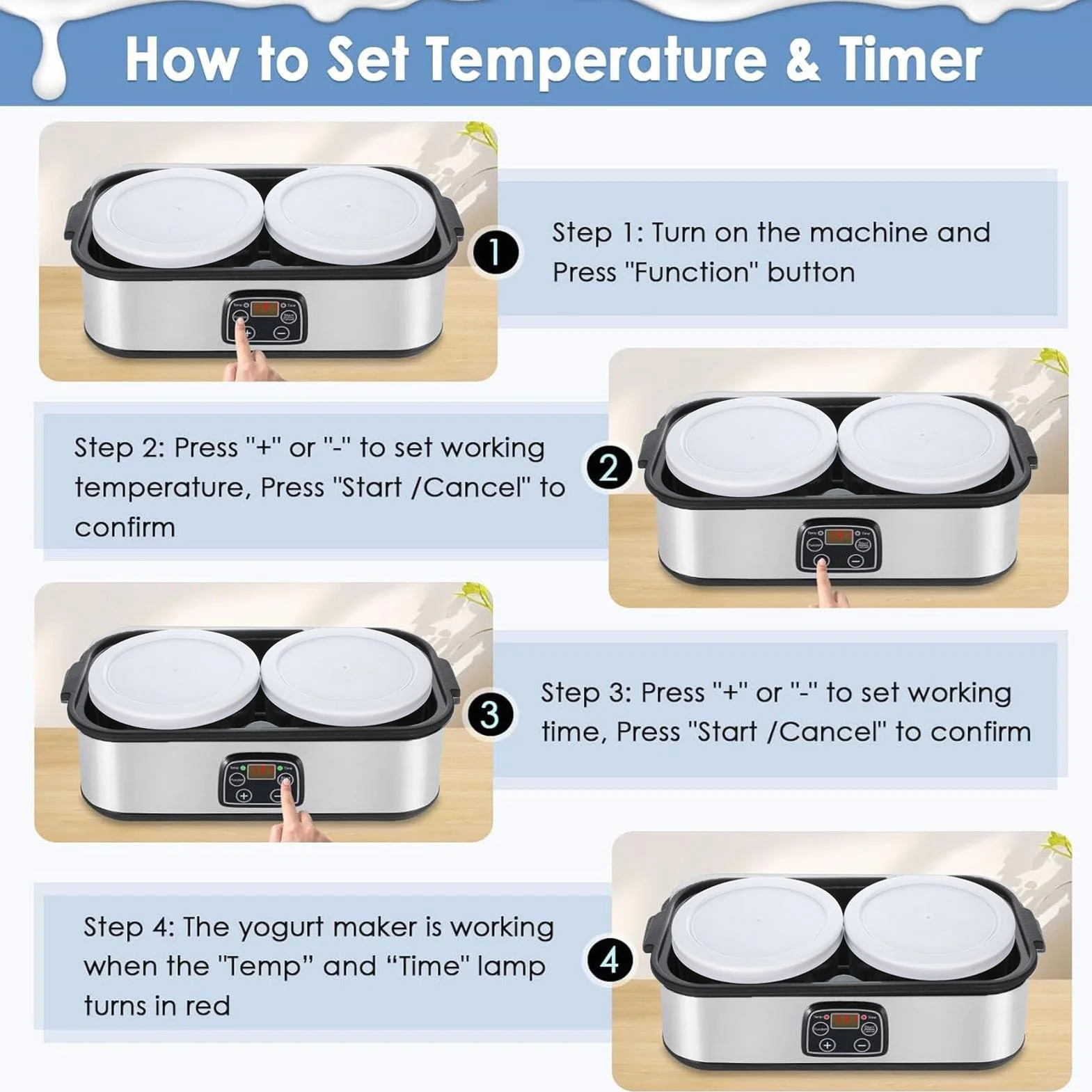 TOPINCN 2L Máquina de Fabricantes de Yogurt Automático, Temporizador de 0 a 48 Horas, Fabricantes de Yogures de Acero Inoxidable con Temperatura Ajustable (EU enchufe 220V)