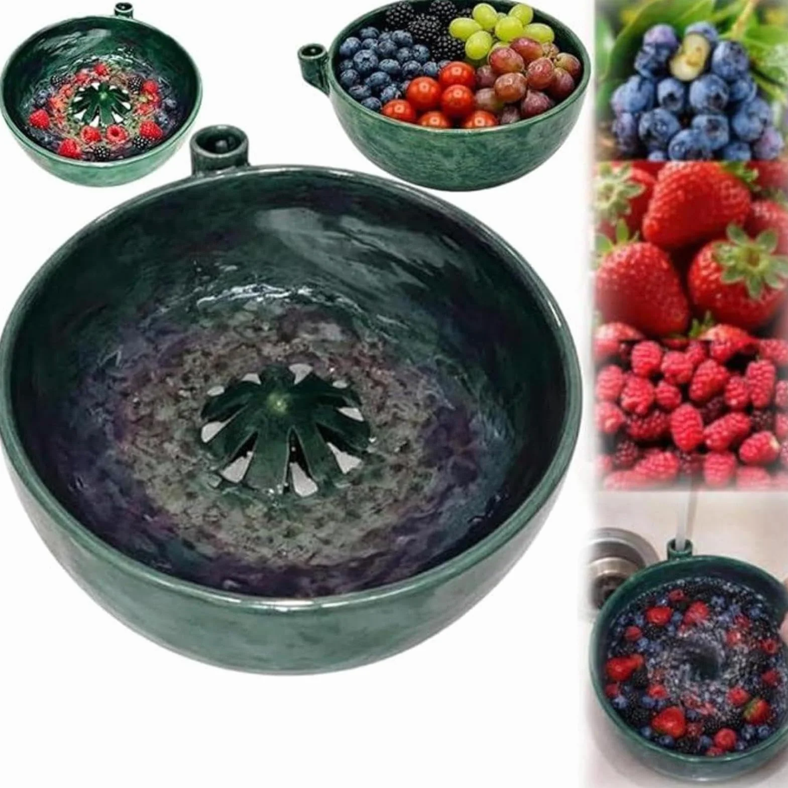 Generisch Bayas Remolino, Fruit Spinner | Cerámica OBS T Y Cuenco Con Drenaje | Cesta giratoria automática para limpieza rápida, Herramienta de cocina